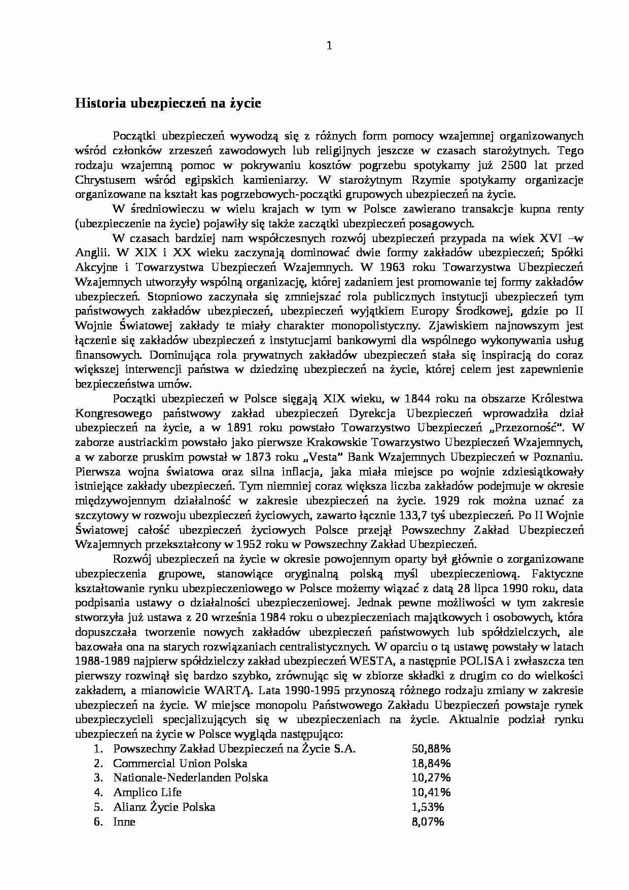 Historia ubezpieczeń na życie - strona 1