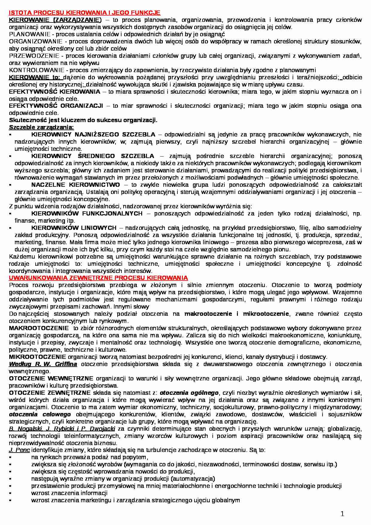 Proces kierowania przedsiębiorstwem  - strona 1