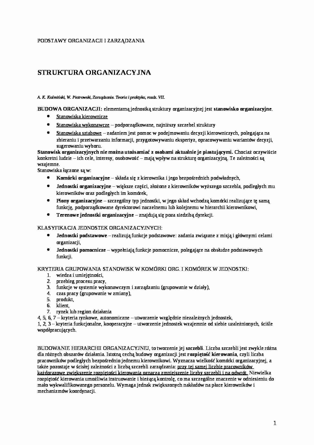 Struktura organizacyjna w zarządzaniu - strona 1
