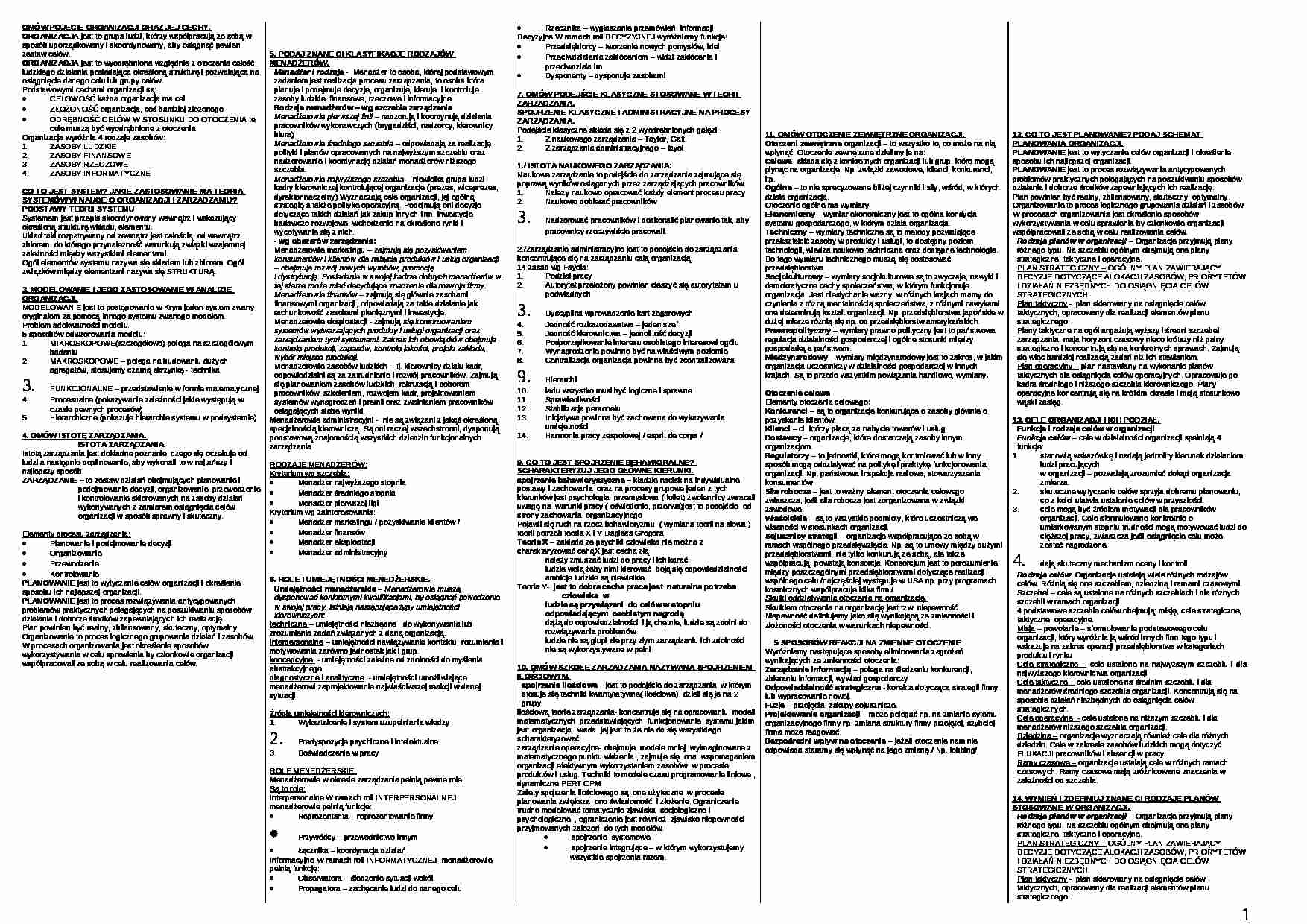 Organizacja i zarządzanie - opracowanie zagadnień - strona 1