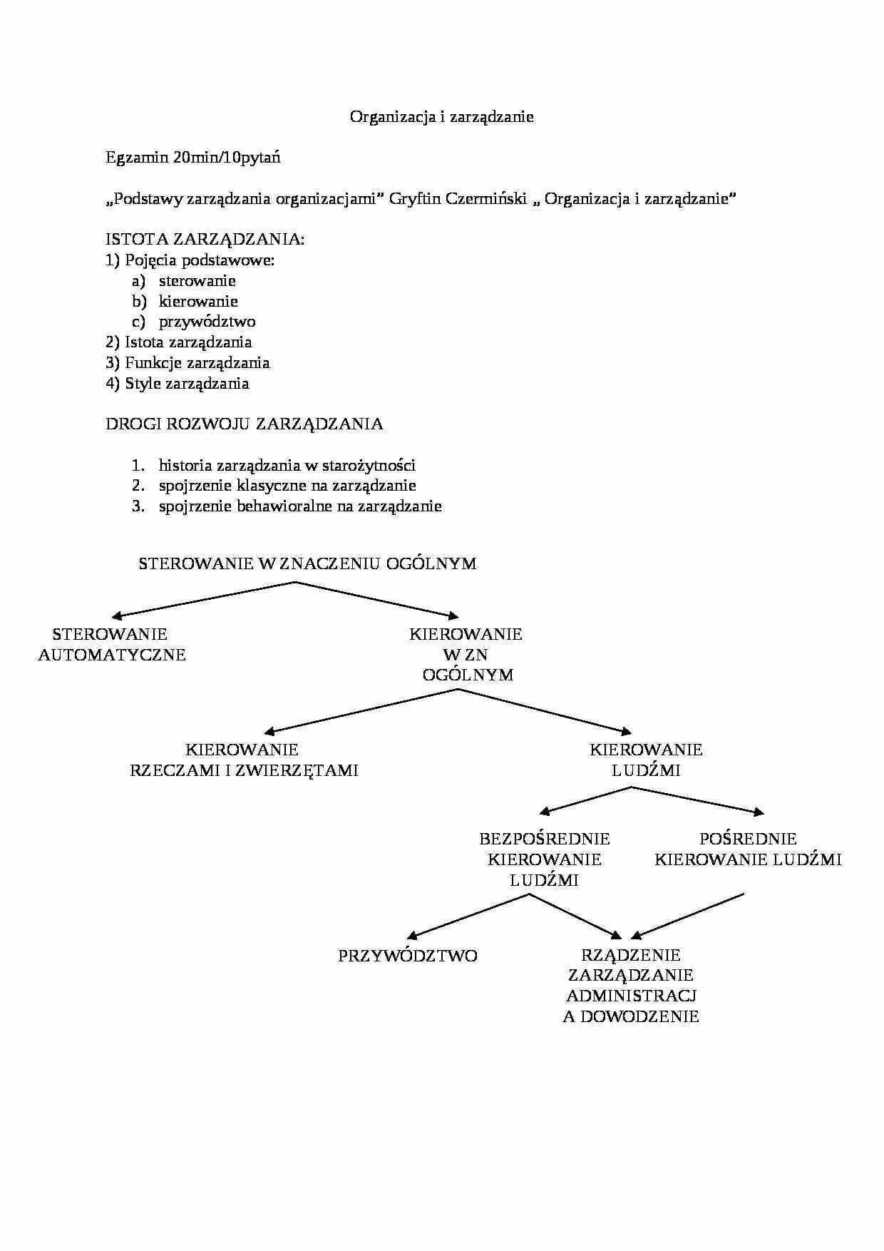 Zarządzanie i organizacja - opracowanie zagadnień  - strona 1