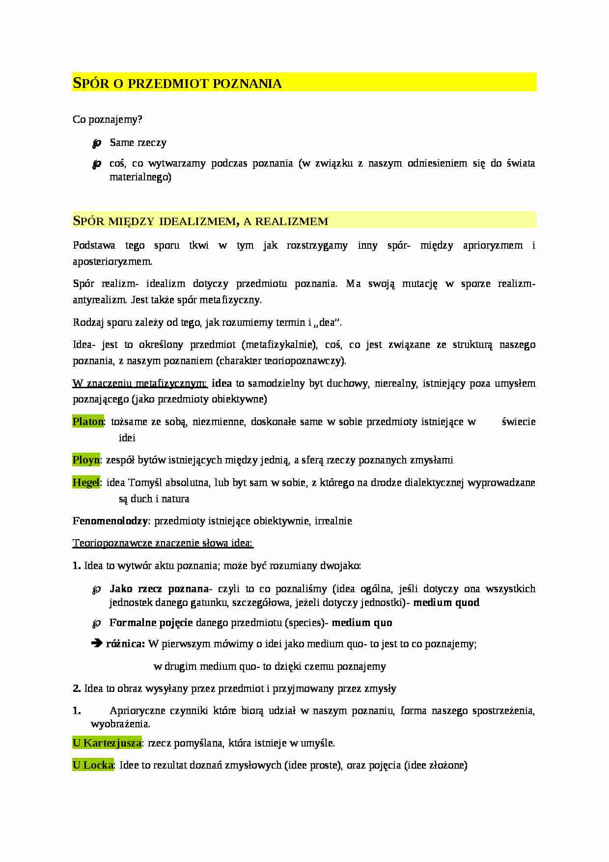 Spór o przedmiot poznania - strona 1