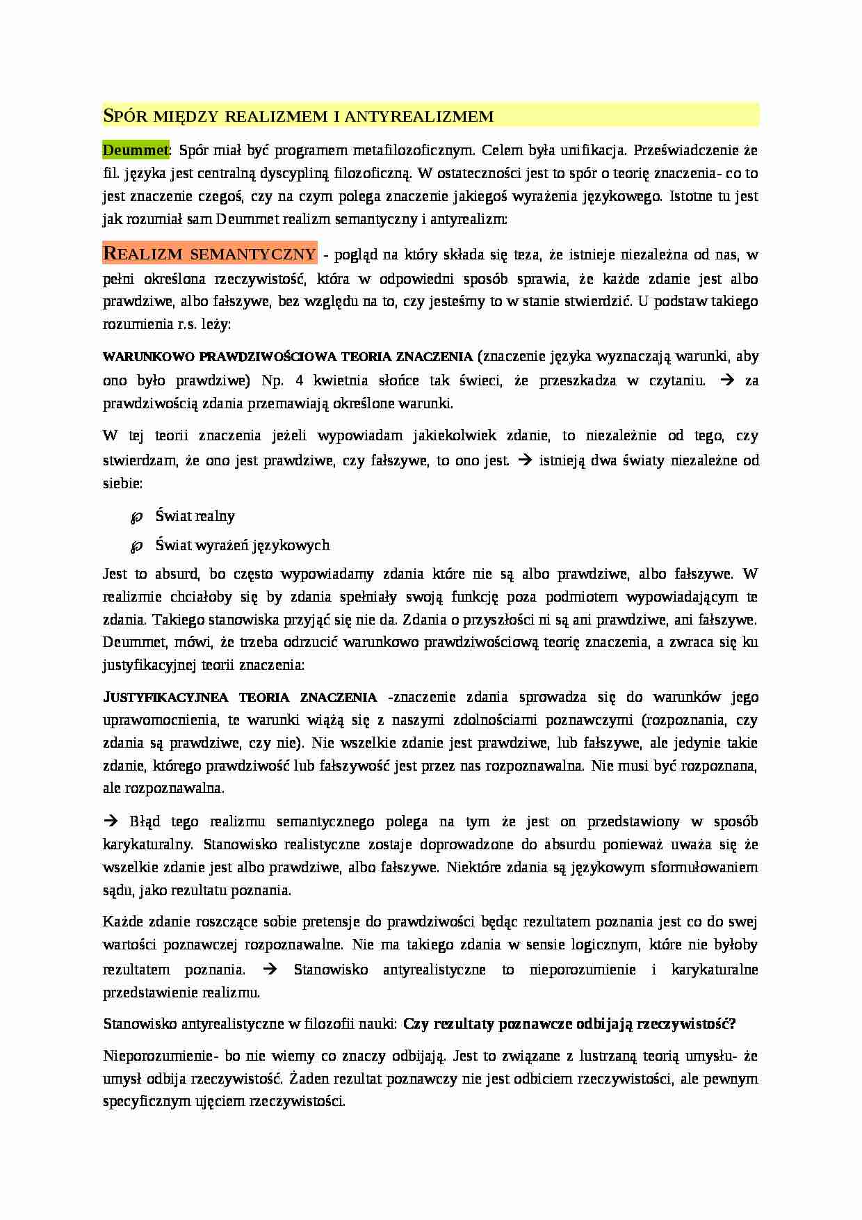 Spór między realizmem i antyrealizmem - strona 1