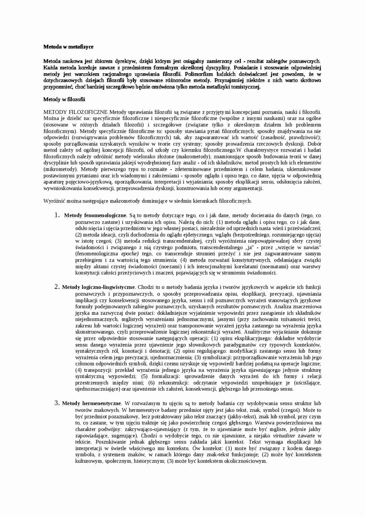 Metoda w metafizyce - strona 1