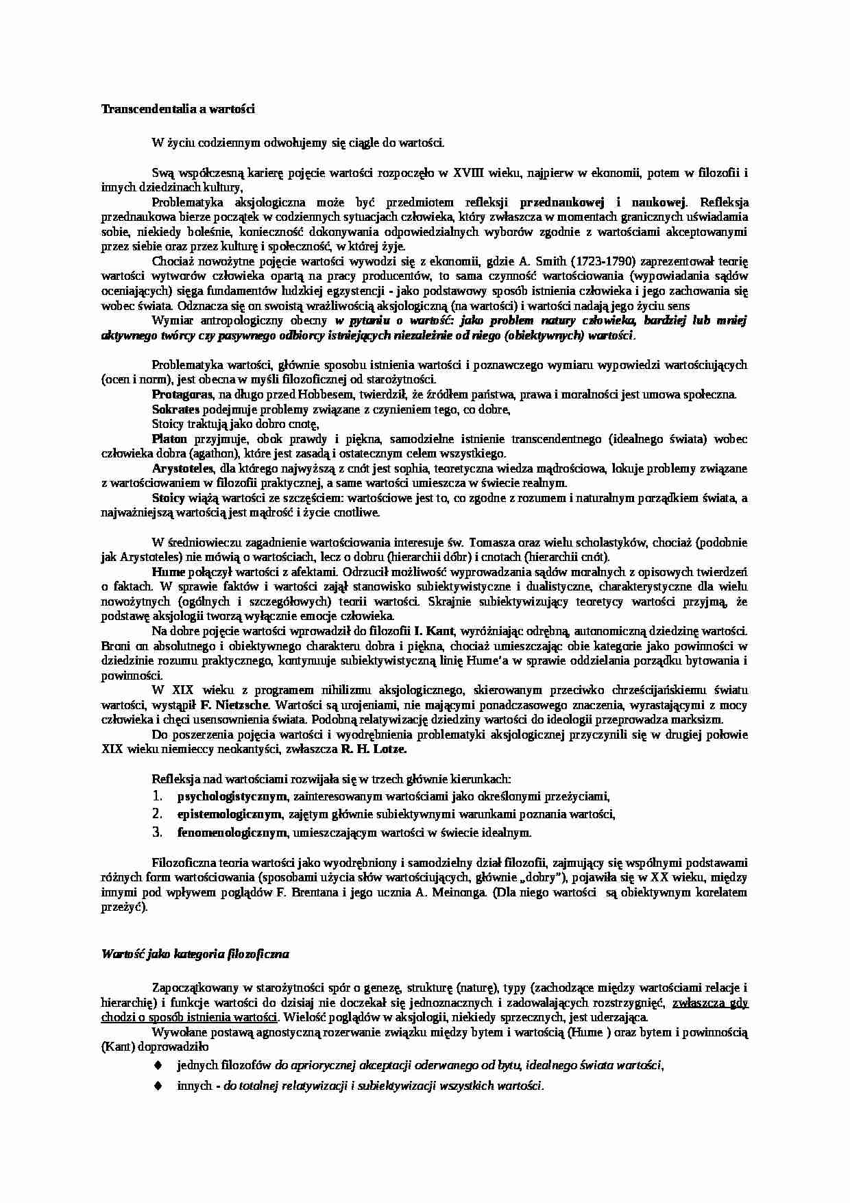 Transcendentalia a wartości - strona 1