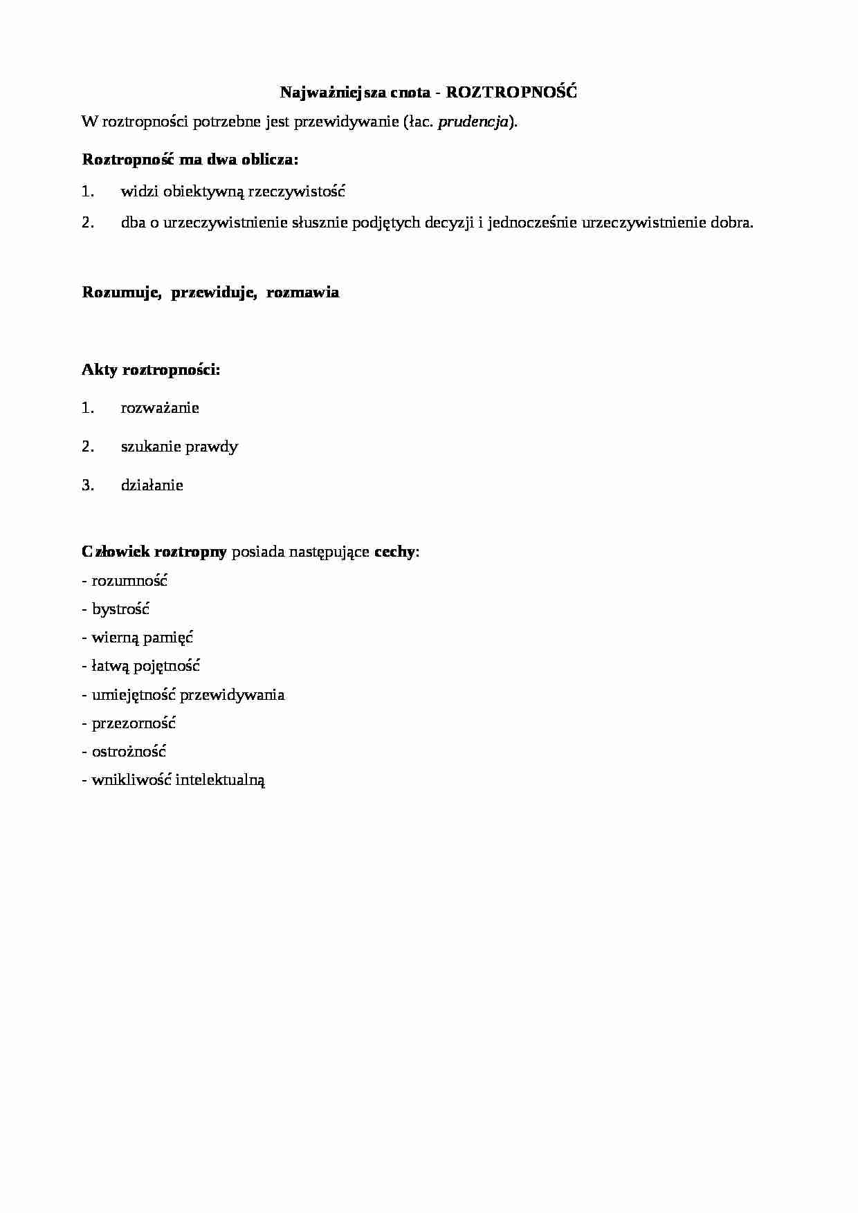 Najważniejsza cnota - ROZTROPNOŚĆ - strona 1