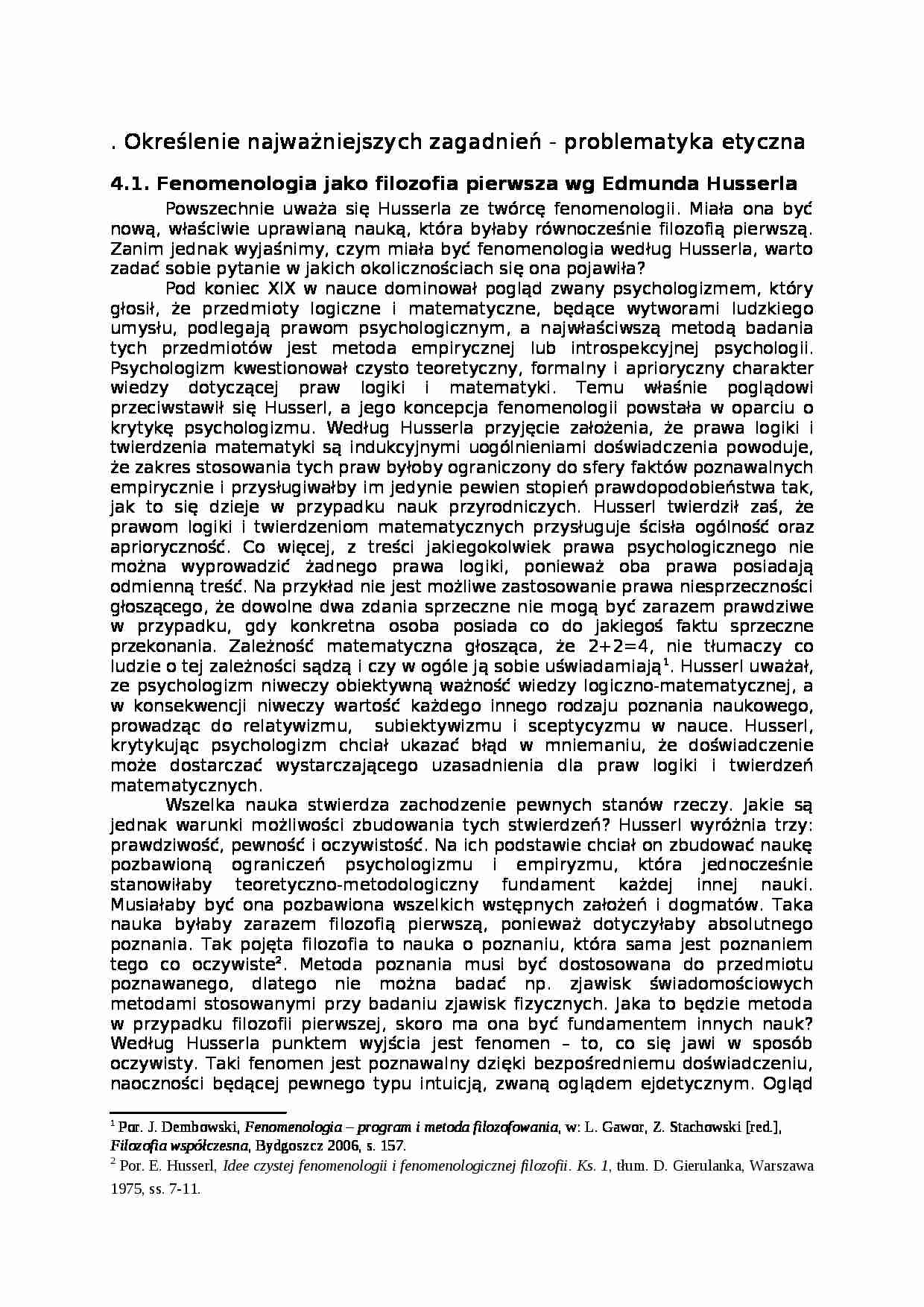  Fenomenologia jako filozofia pierwsza wg Edmunda Husserla - strona 1