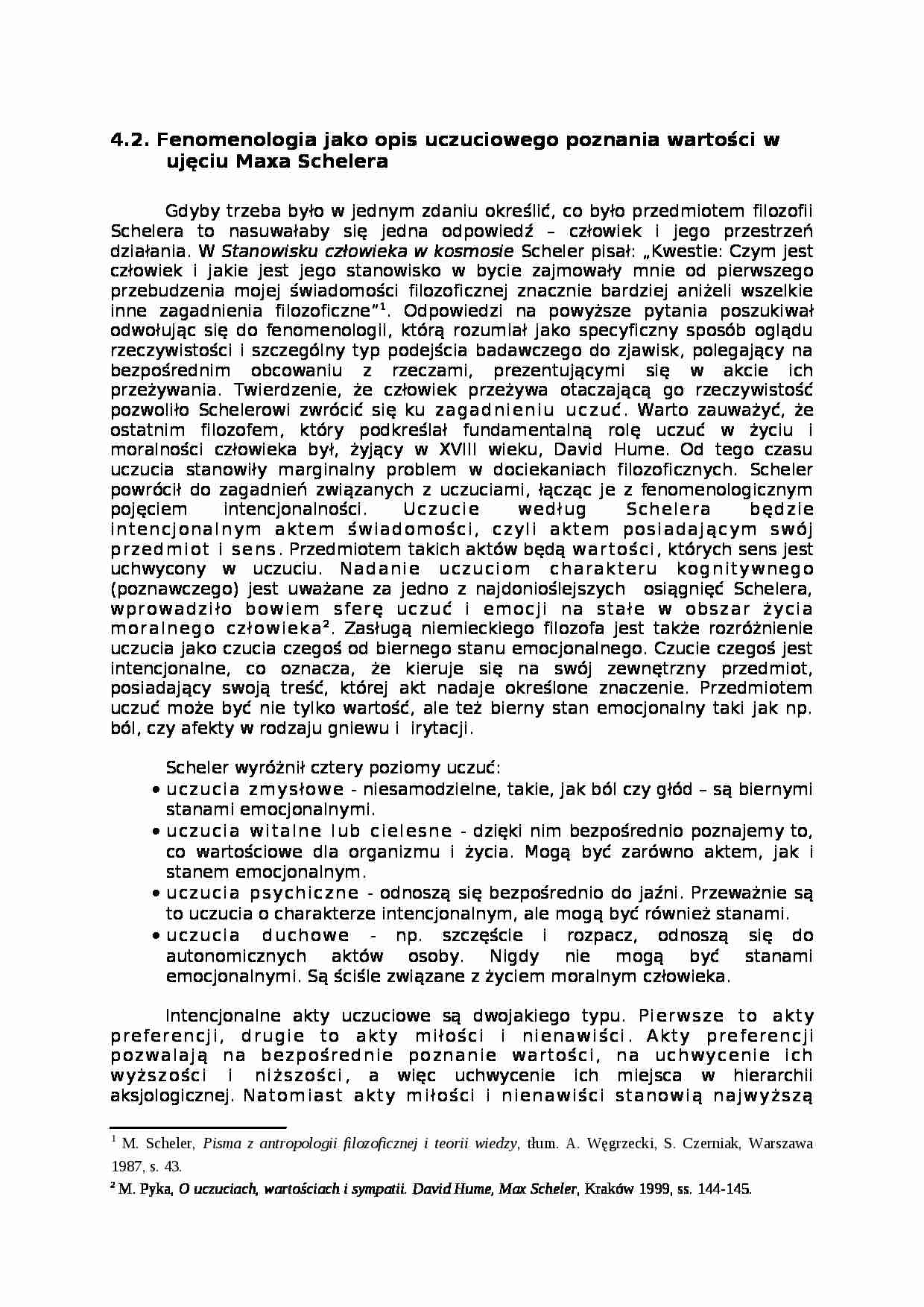  Fenomenologia jako opis uczuciowego poznania wartości w ujęciu Maxa Schelera - strona 1