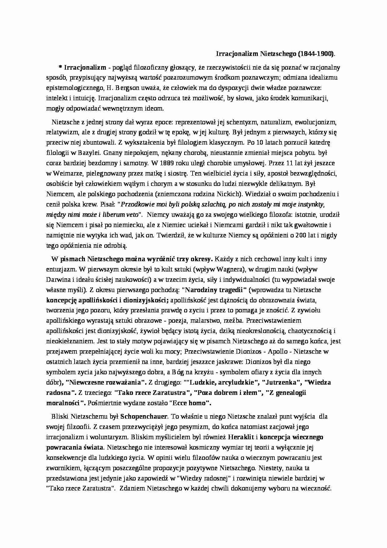 Irracjonalizm Nietzschego - strona 1