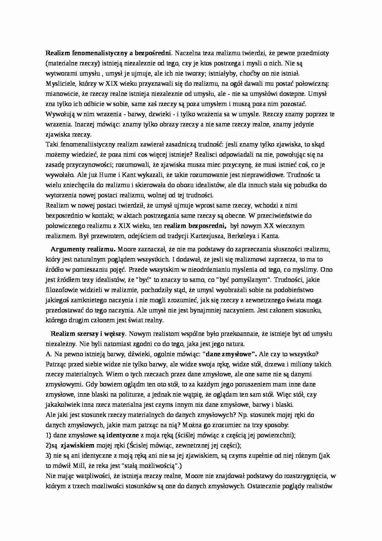 Realizm fenomenalistyczny a bezpośredni - strona 1