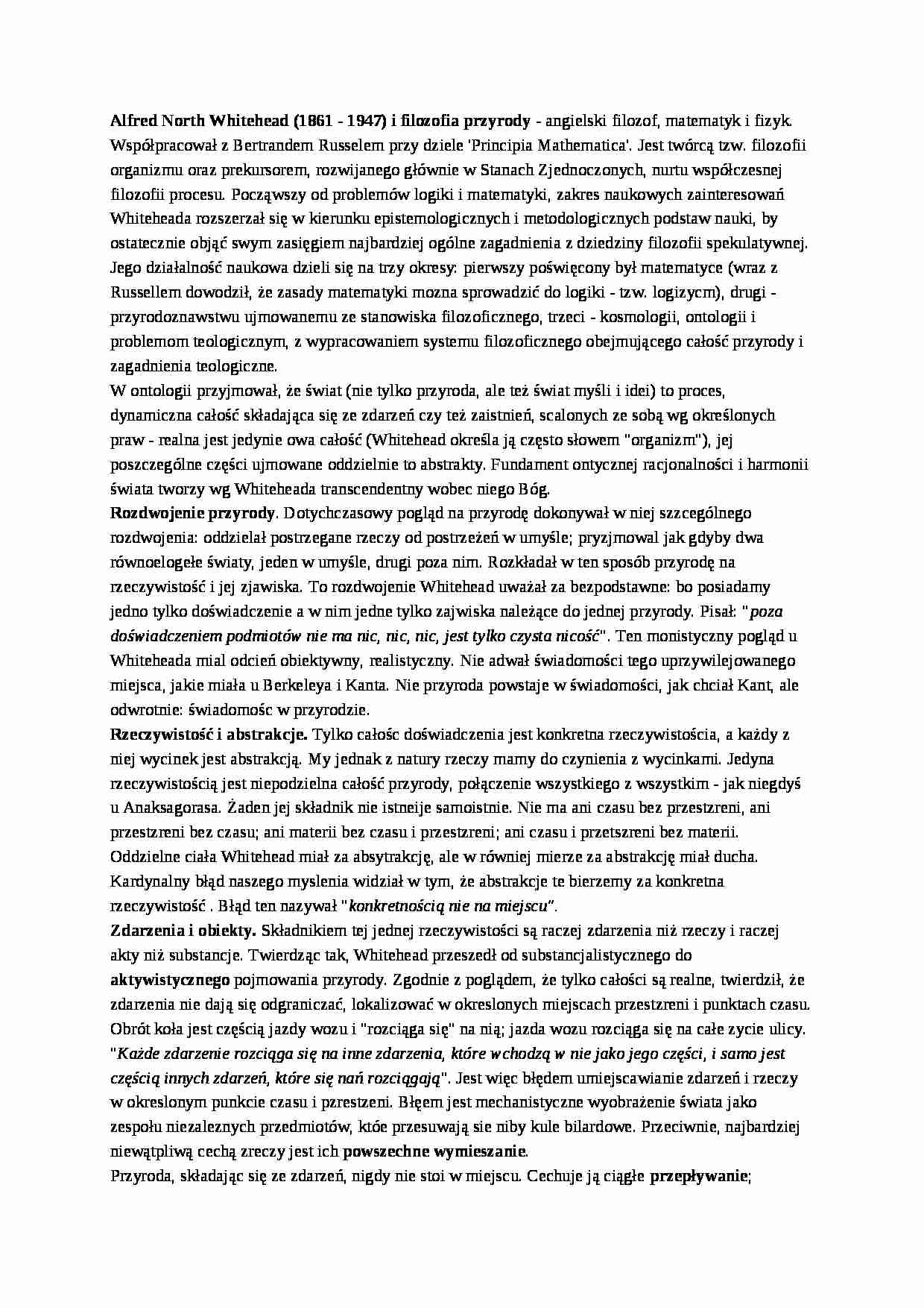 Alfred North Whitehead i filozofia przyrody - strona 1