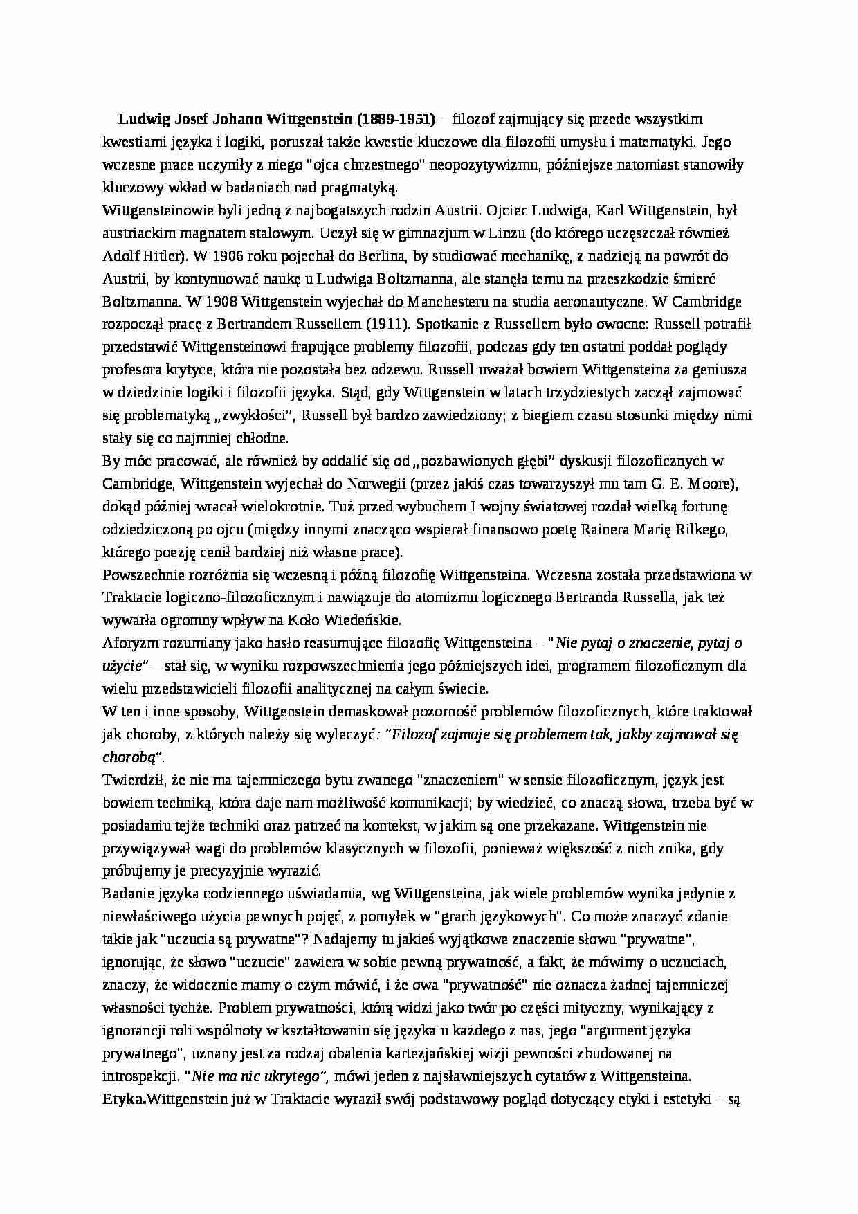 Ludwig Josef Johann Wittgenstein - strona 1