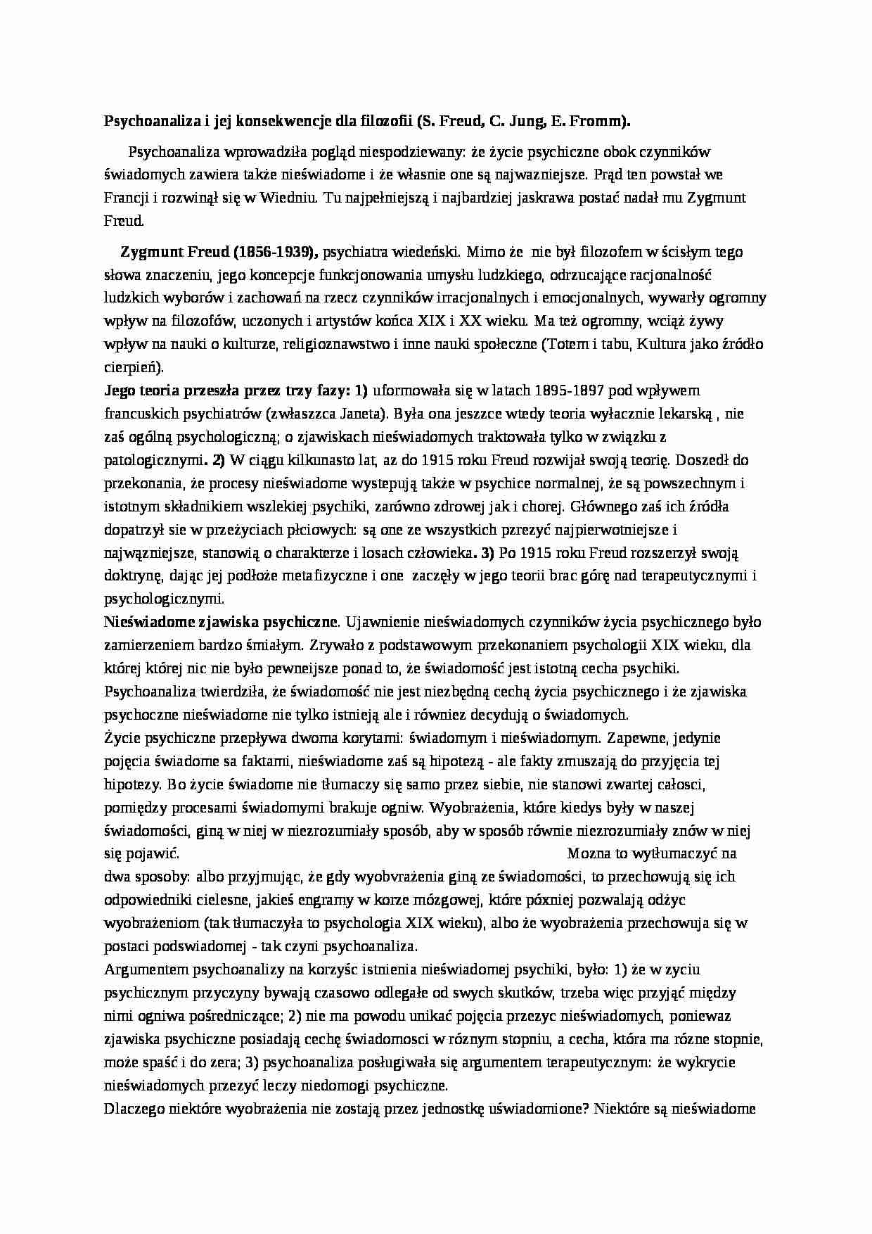 Psychoanaliza i jej konsekwencje dla filozofii - strona 1