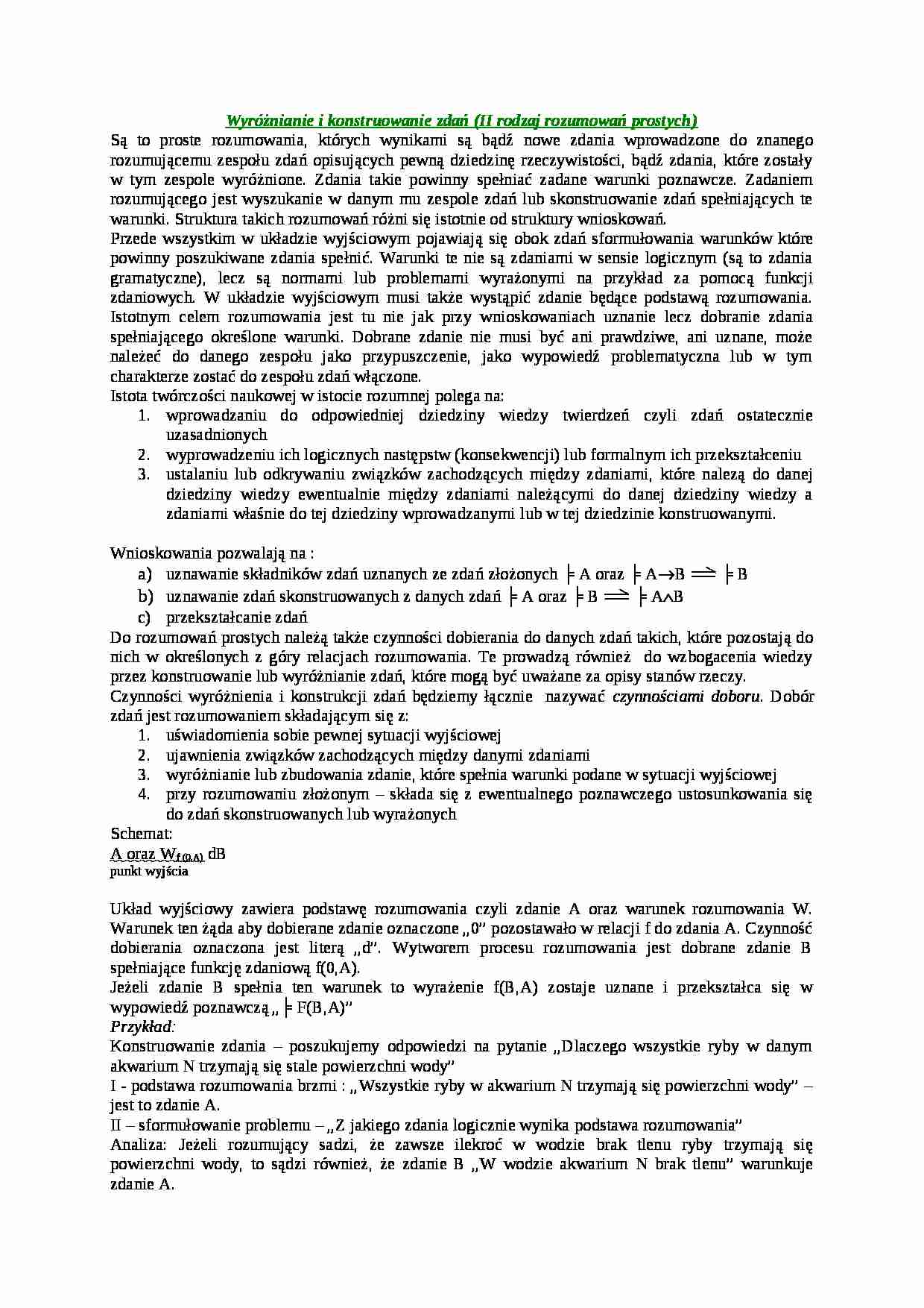 Wyróżnianie i konstruowanie zdań (II rodzaj rozumowań prostych) - strona 1