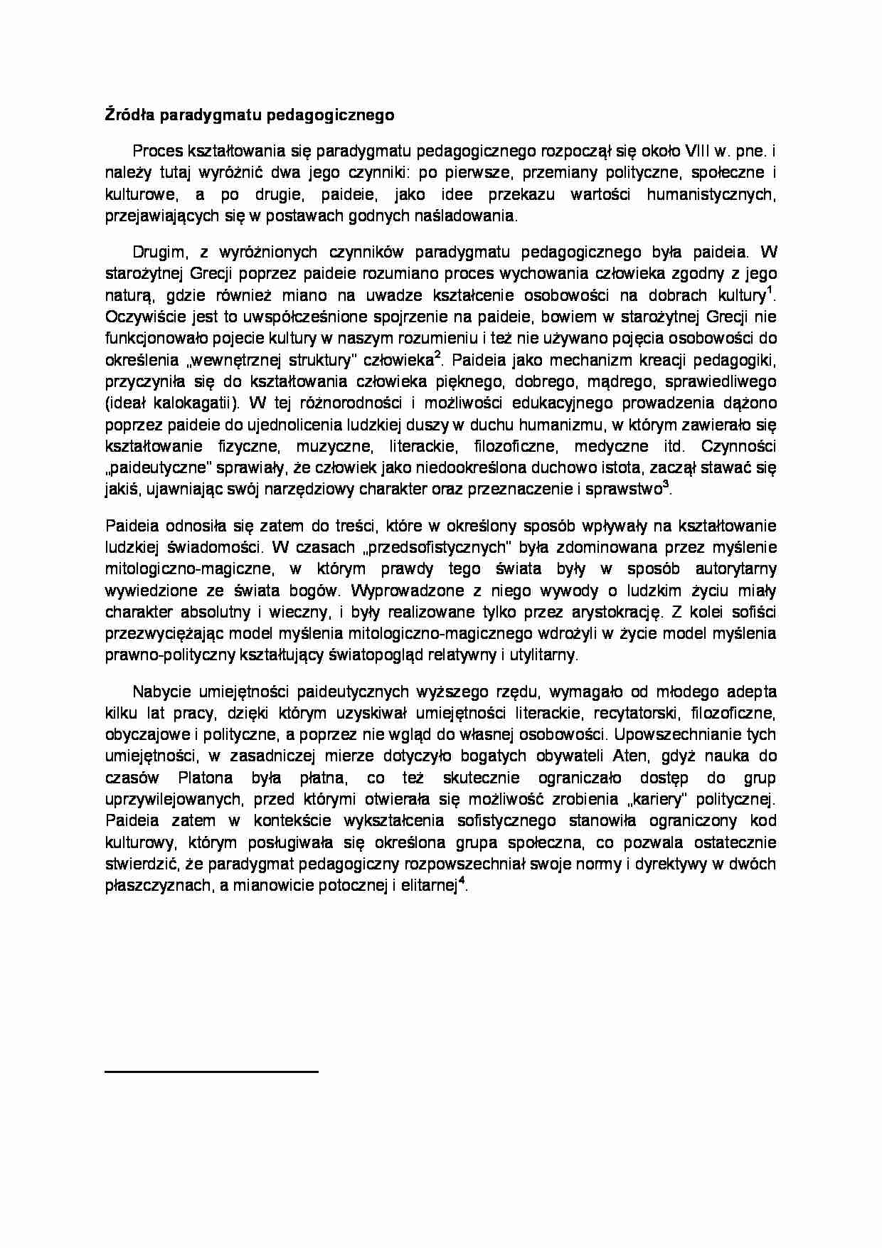 Źródła paradygmatu pedagogicznego - strona 1
