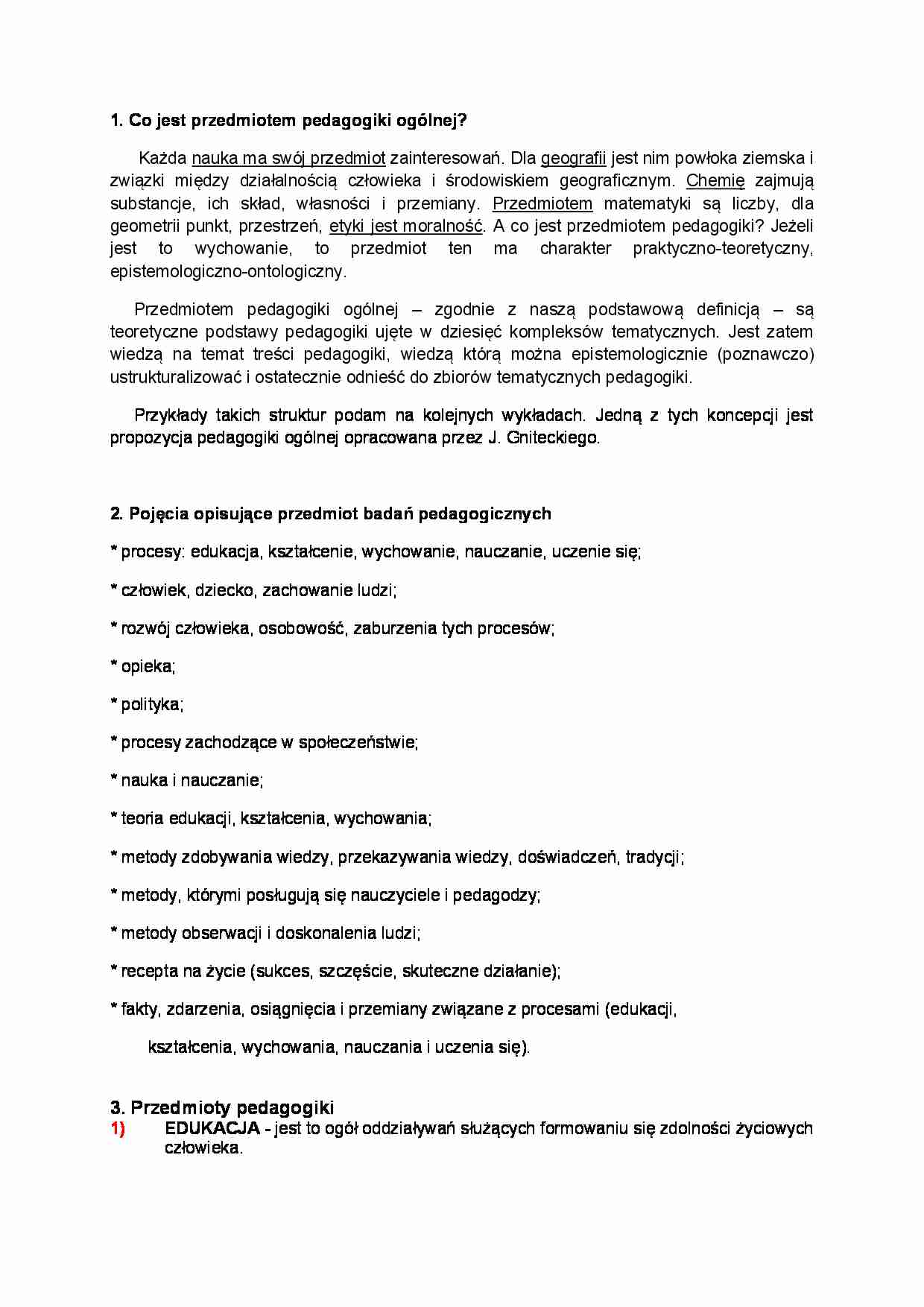 Co jest przedmiotem pedagogiki  - strona 1