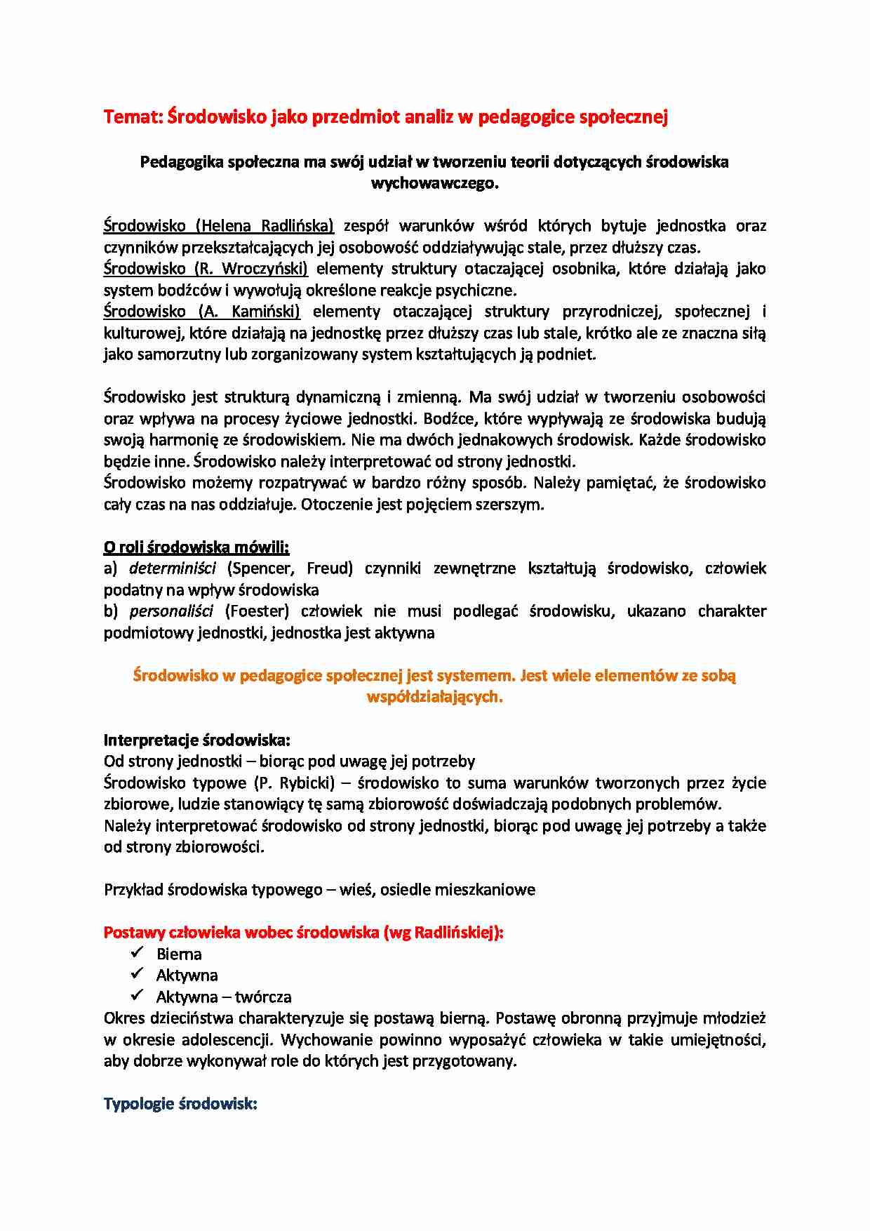 Środowisko jako przedmiot analiz w pedagogice  - strona 1
