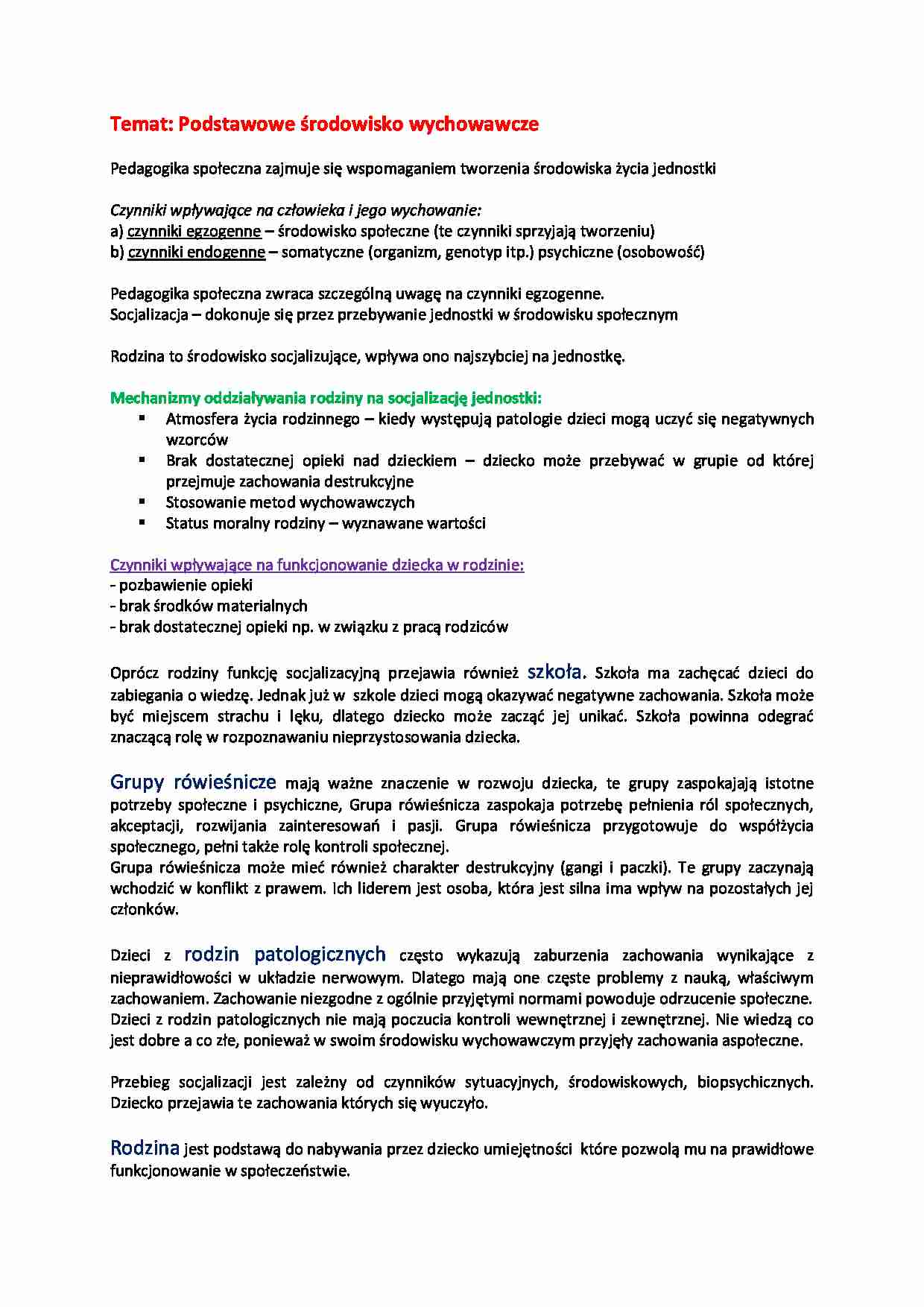 Podstawowe środowisko wychowawcze - strona 1