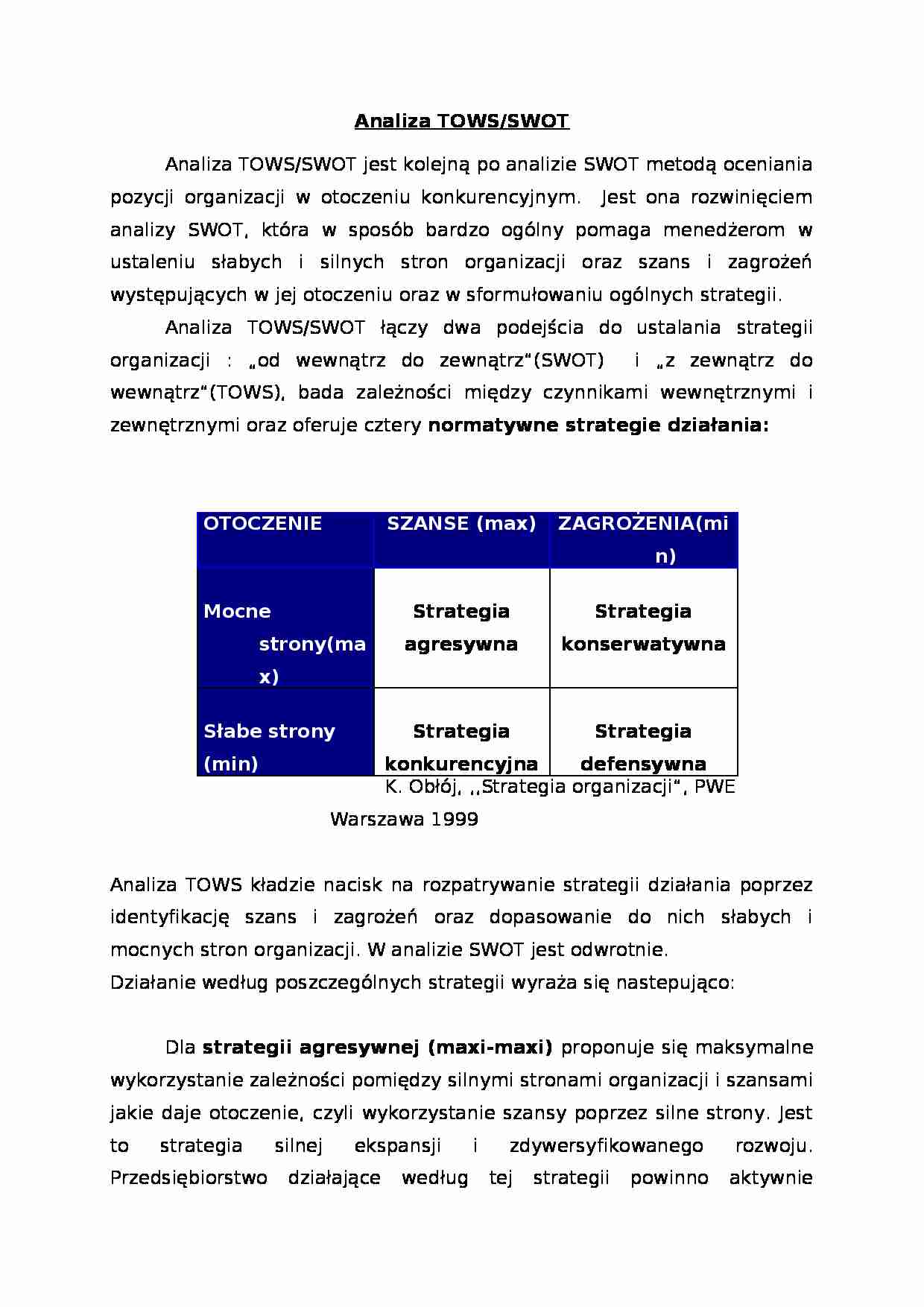 Analiza TOWS i SWOT - strona 1