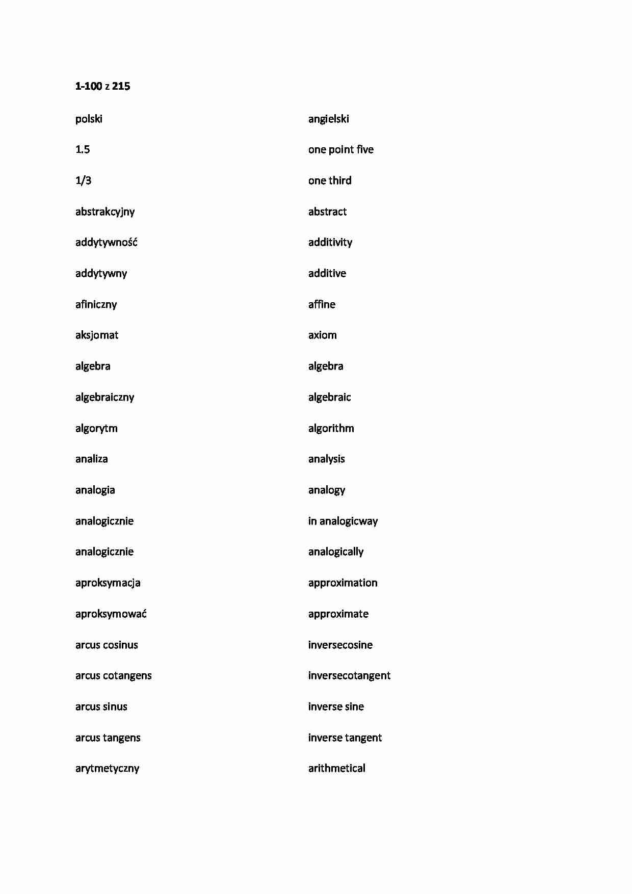 Słówka - matematyka  - strona 1
