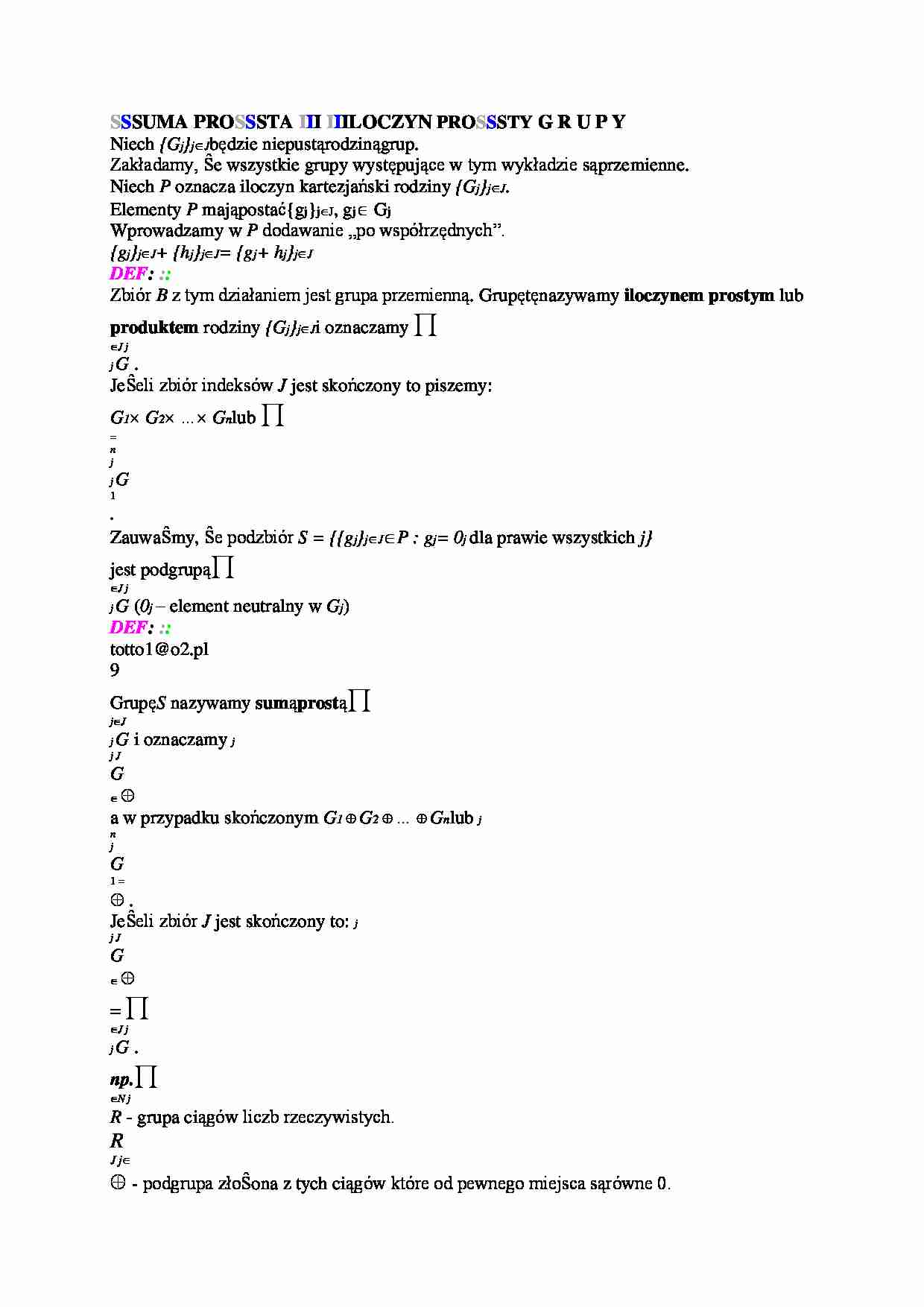 Suma prosta i iloczyn prosty grupy  - strona 1