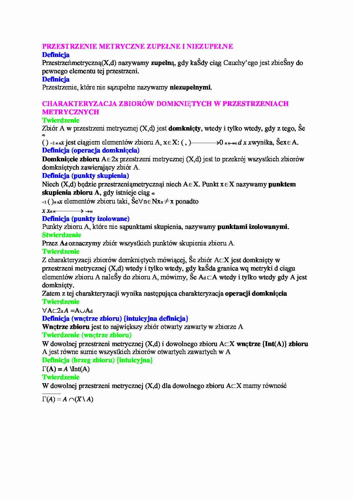 CZbiory domknięte w przestrzeniach  - strona 1