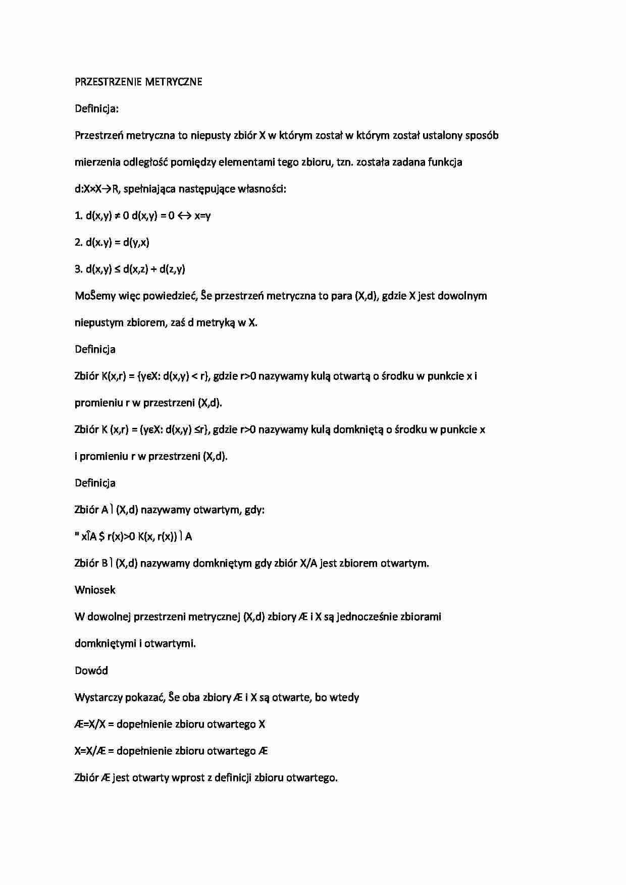Przestrzenie metryczne - definicja - strona 1