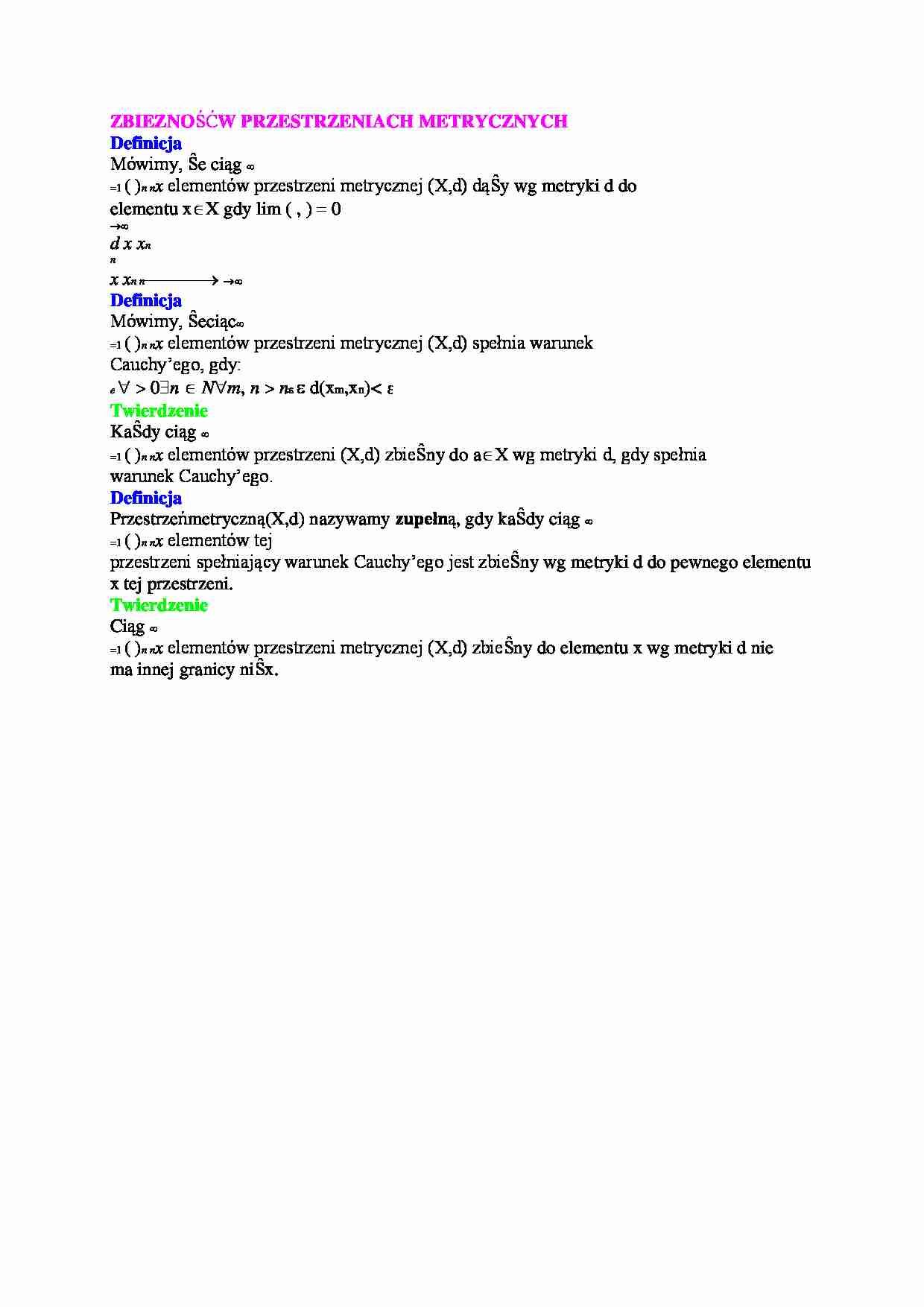 Zbieżność w przestrzeniach metrycznych - strona 1