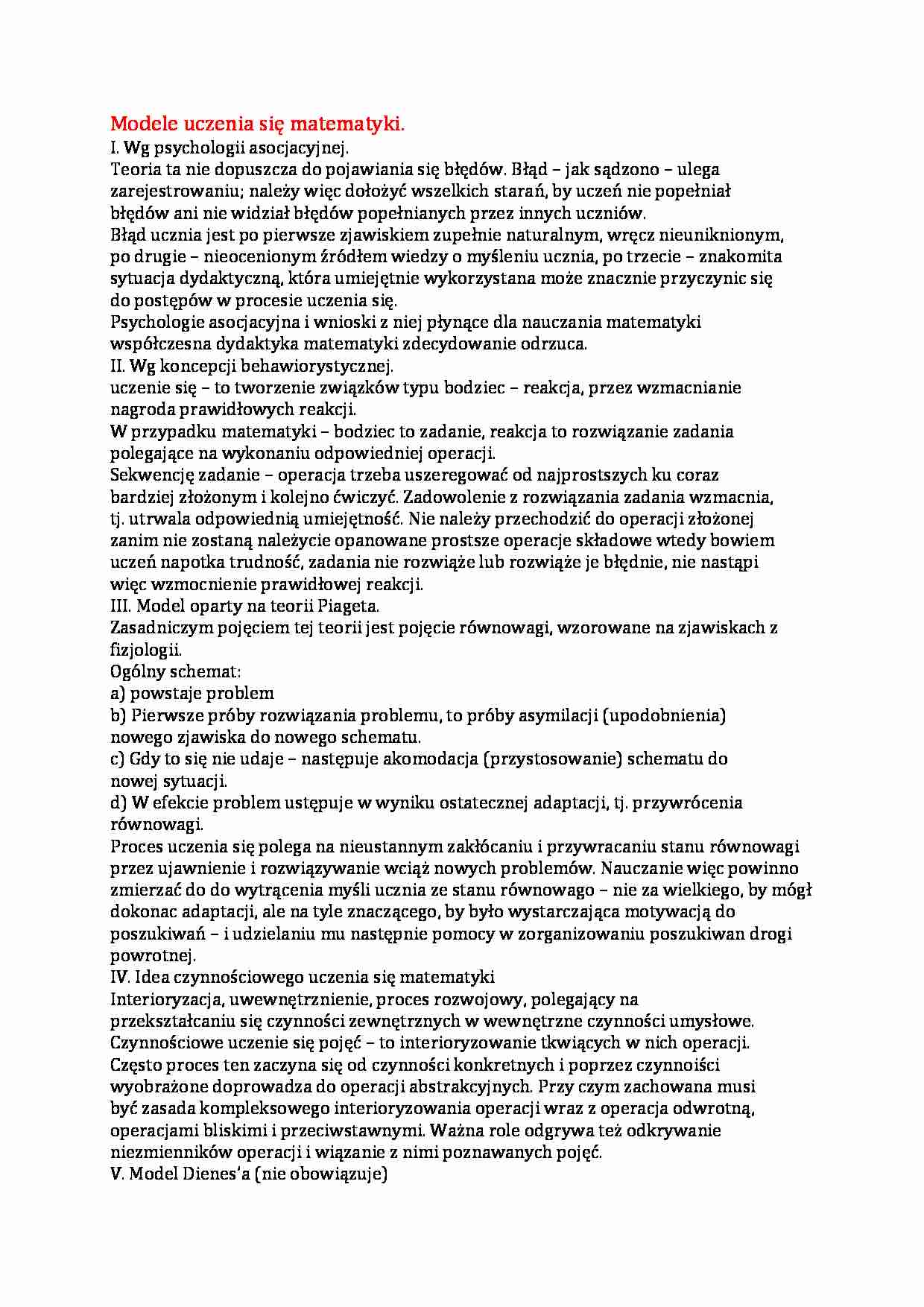 Modele uczenia się matematyki - strona 1