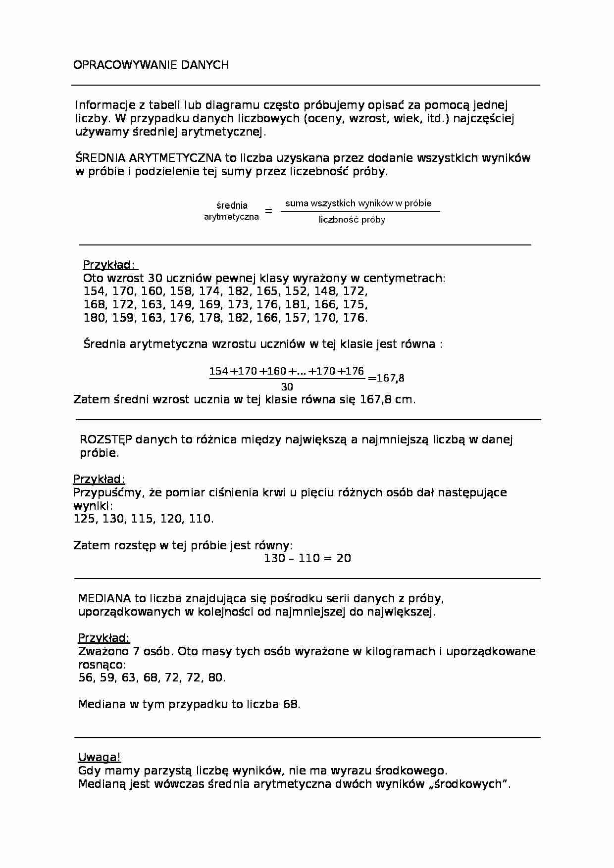 Opracowywanie danych i przykłady  - strona 1