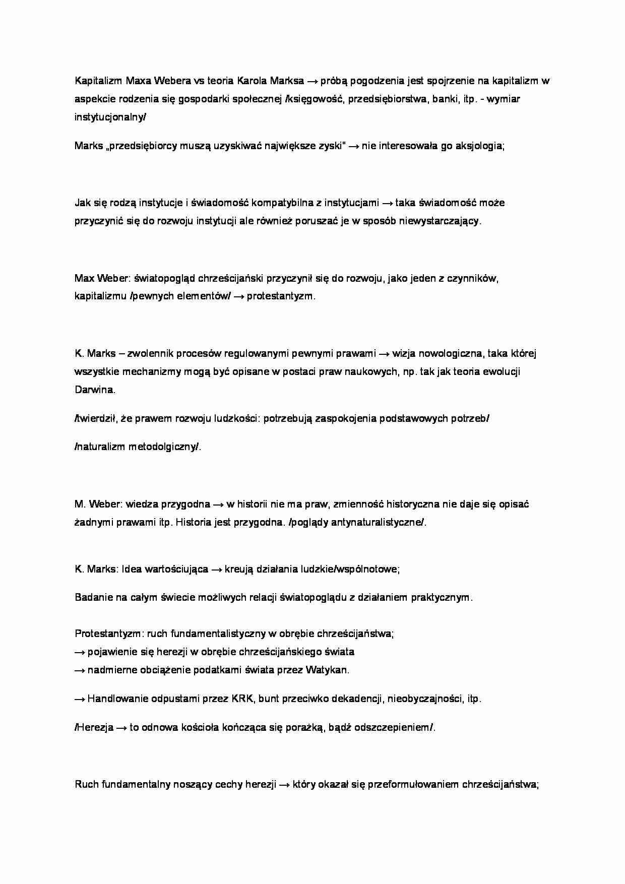 Kapitalizm Maxa Webera vs teoria Karola Marksa  - strona 1