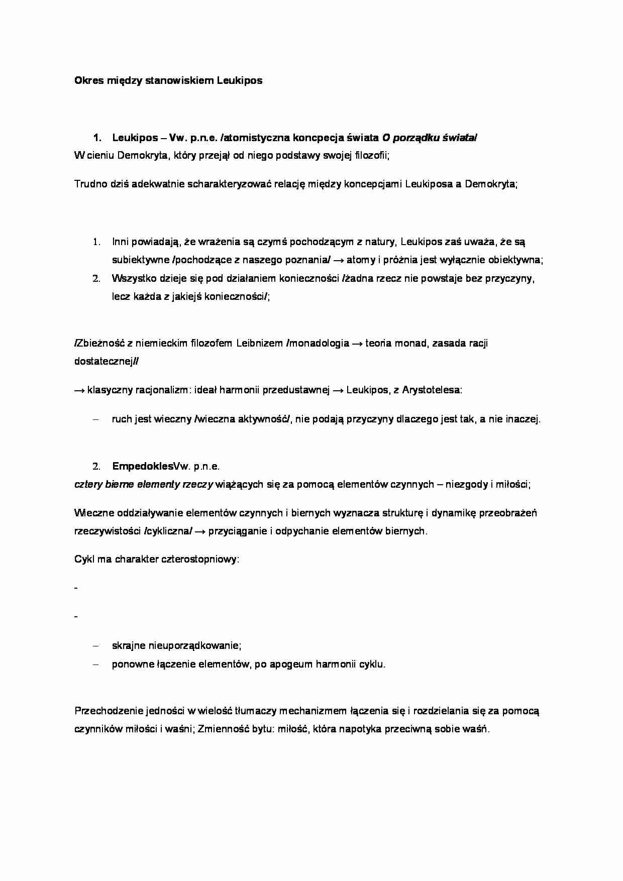 Okres między stanowiskiem Leukipos - strona 1