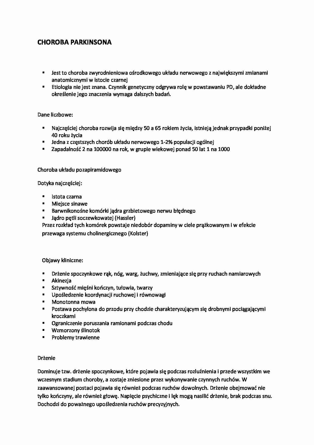 Choroba Parkinsona - charakterystyka  - strona 1