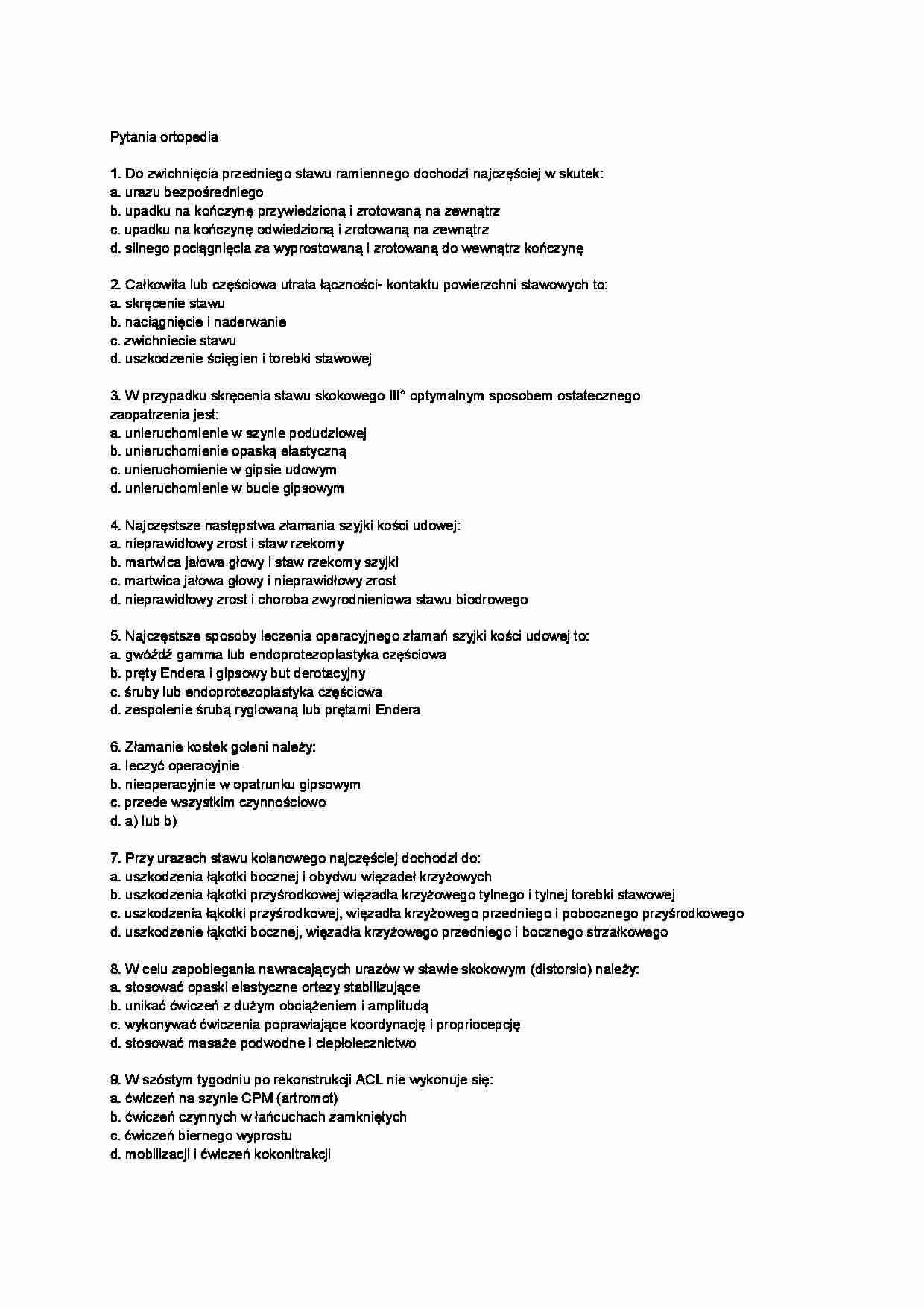 Ortopedia - pytania  - strona 1