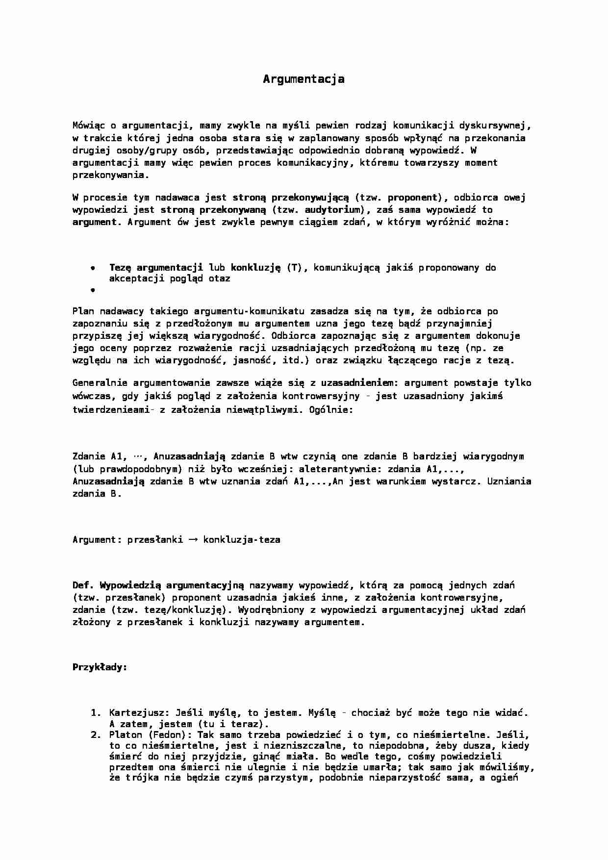 Argumentacja - charakterystyka  - strona 1
