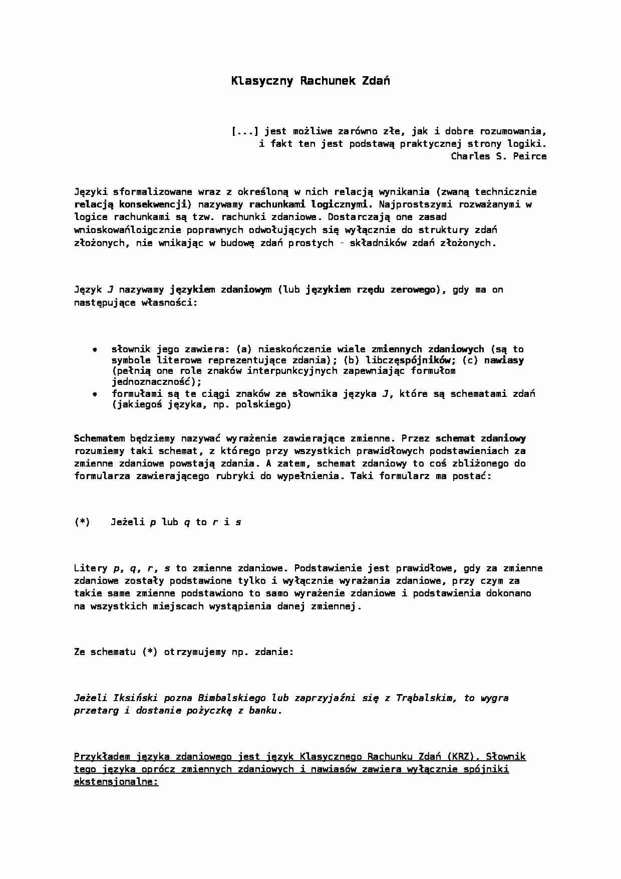 Klasyczny Rachunek Zdań - strona 1