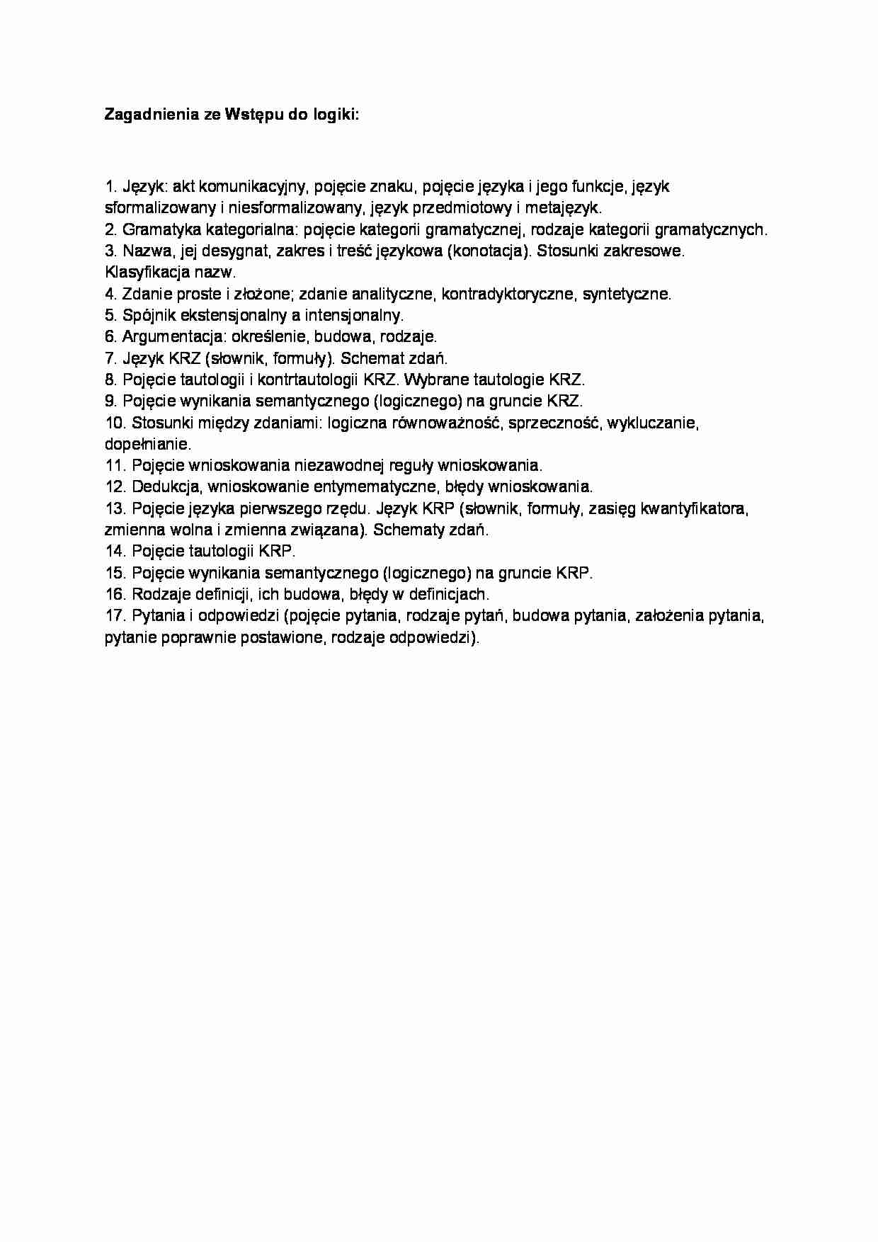 Zagadnienia z wstępu do logiki  - strona 1