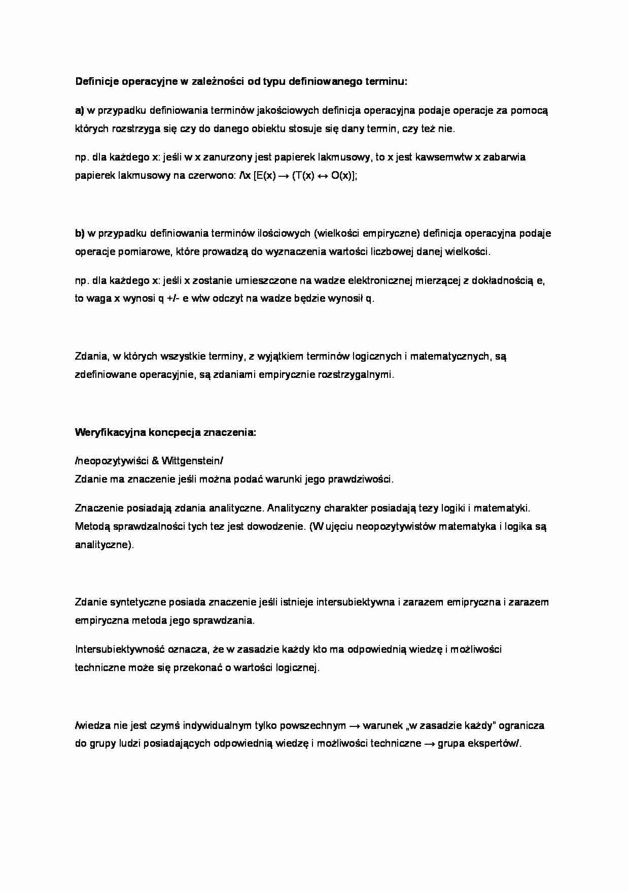 Definicje operacyjne i  koncpecja weryfikacyjna - strona 1