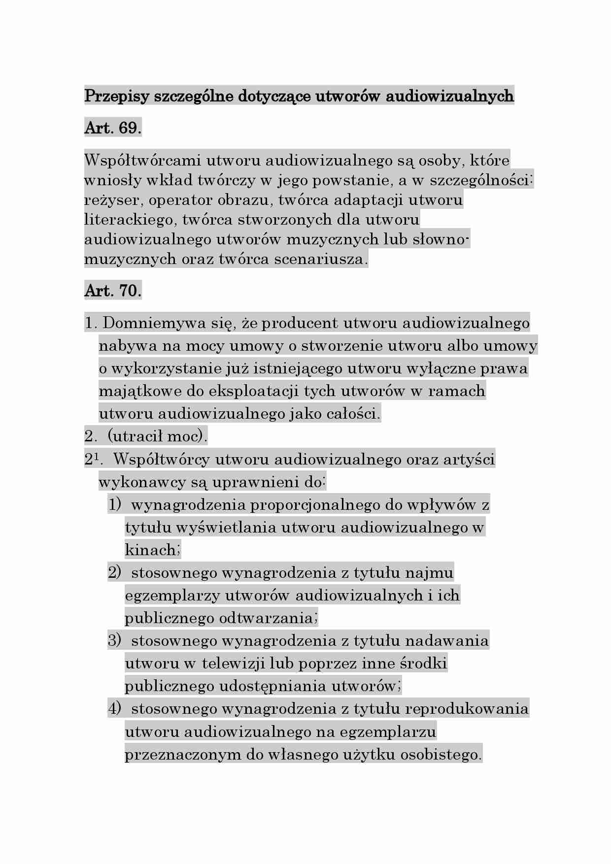 Przepisy szczególne dotyczące utworów audiowizualnych - strona 1