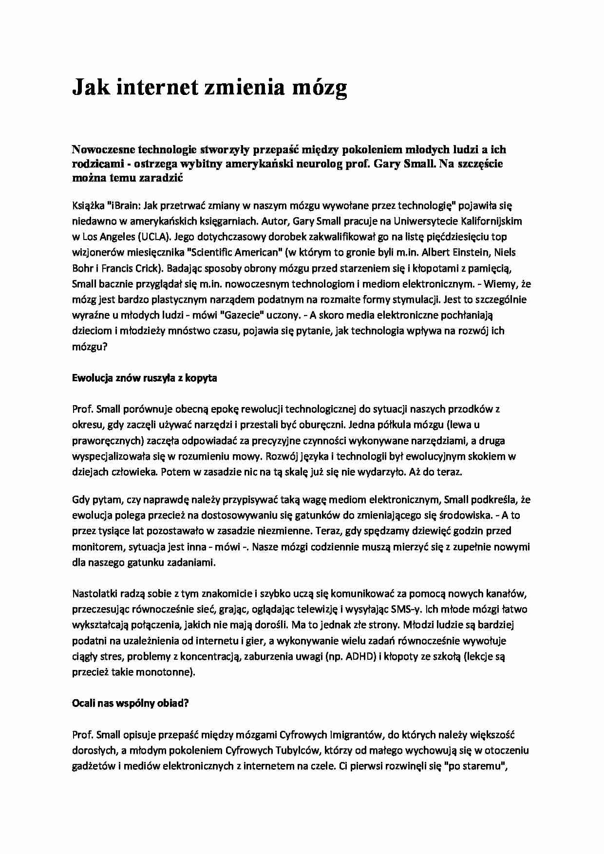 Jak internet zmienia mózg - strona 1