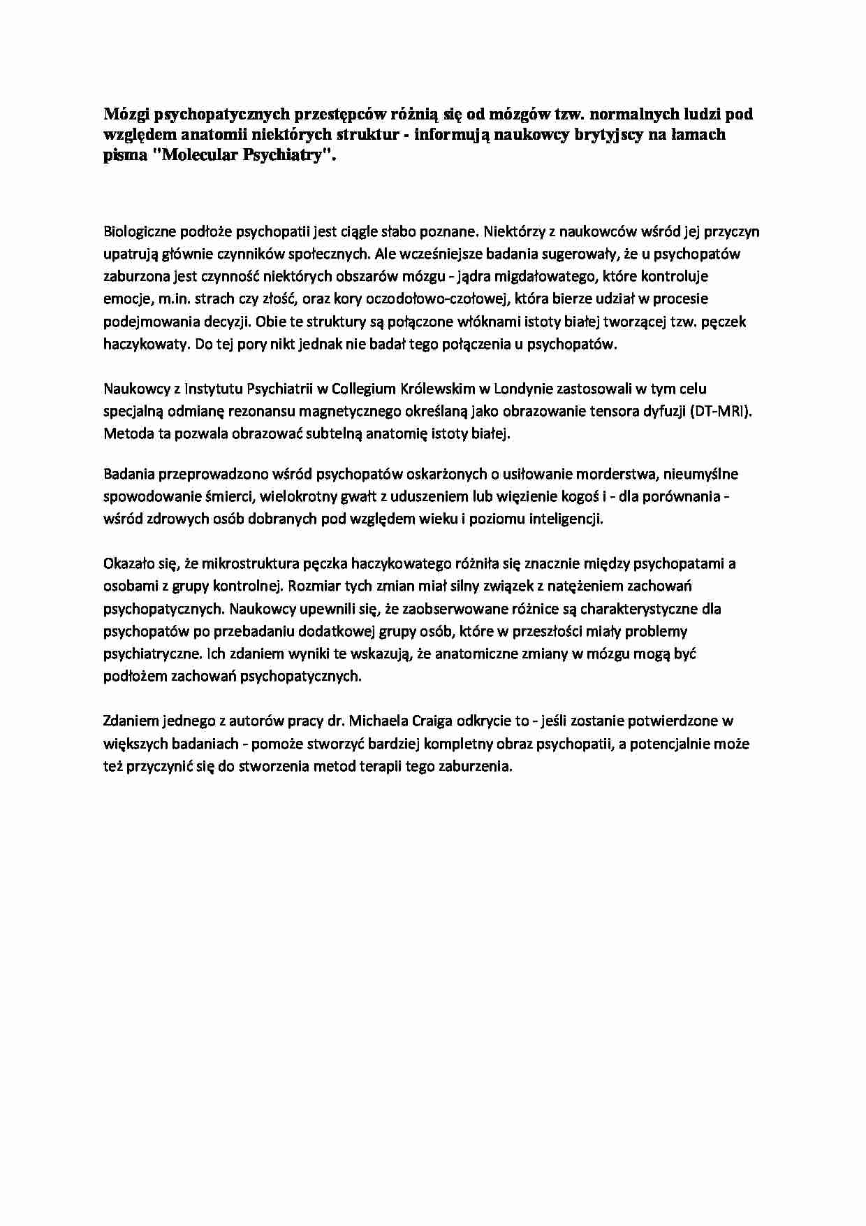 Mózgi psychopatów są inne - strona 1