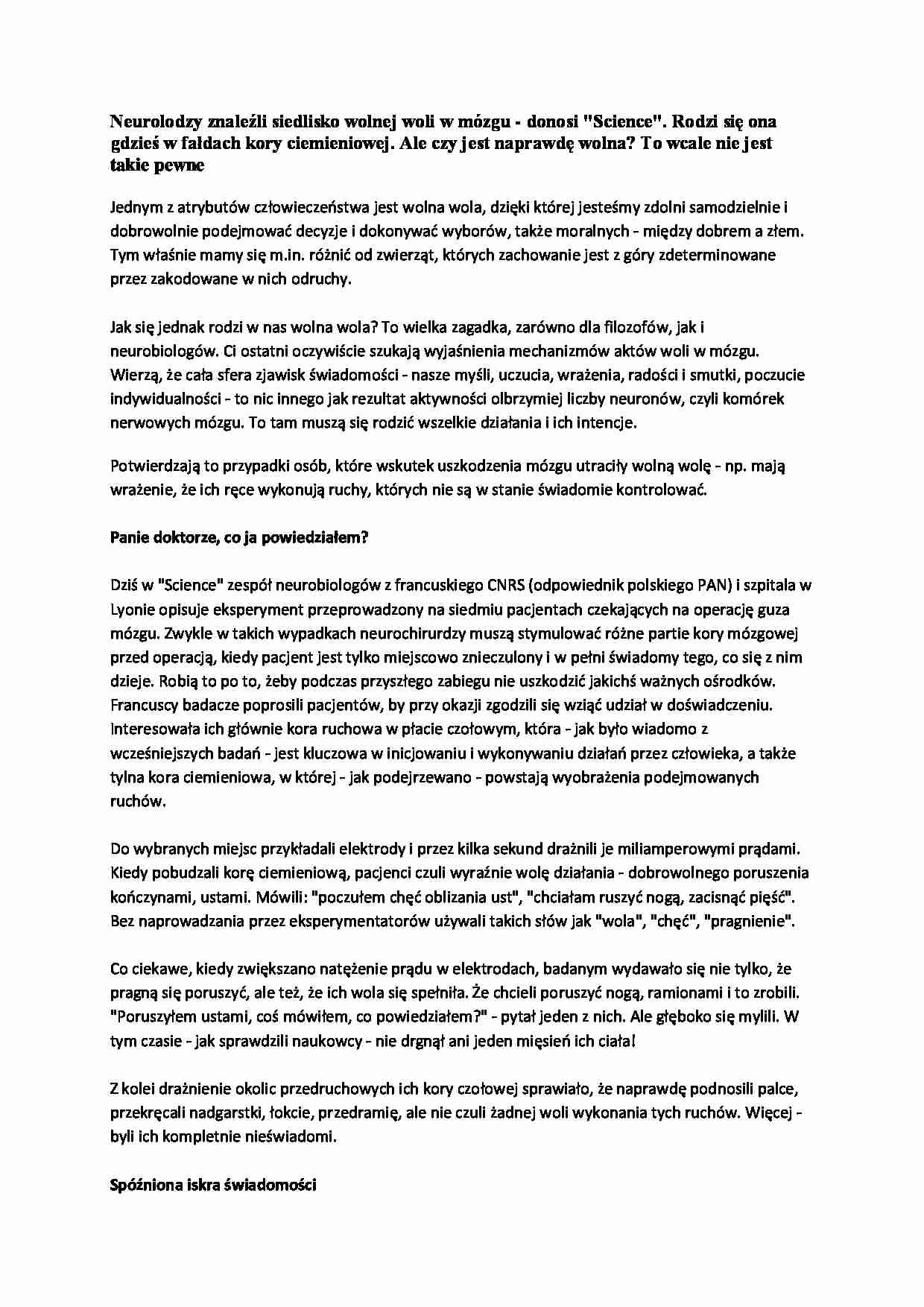 Wolna wola jest iluzją - strona 1