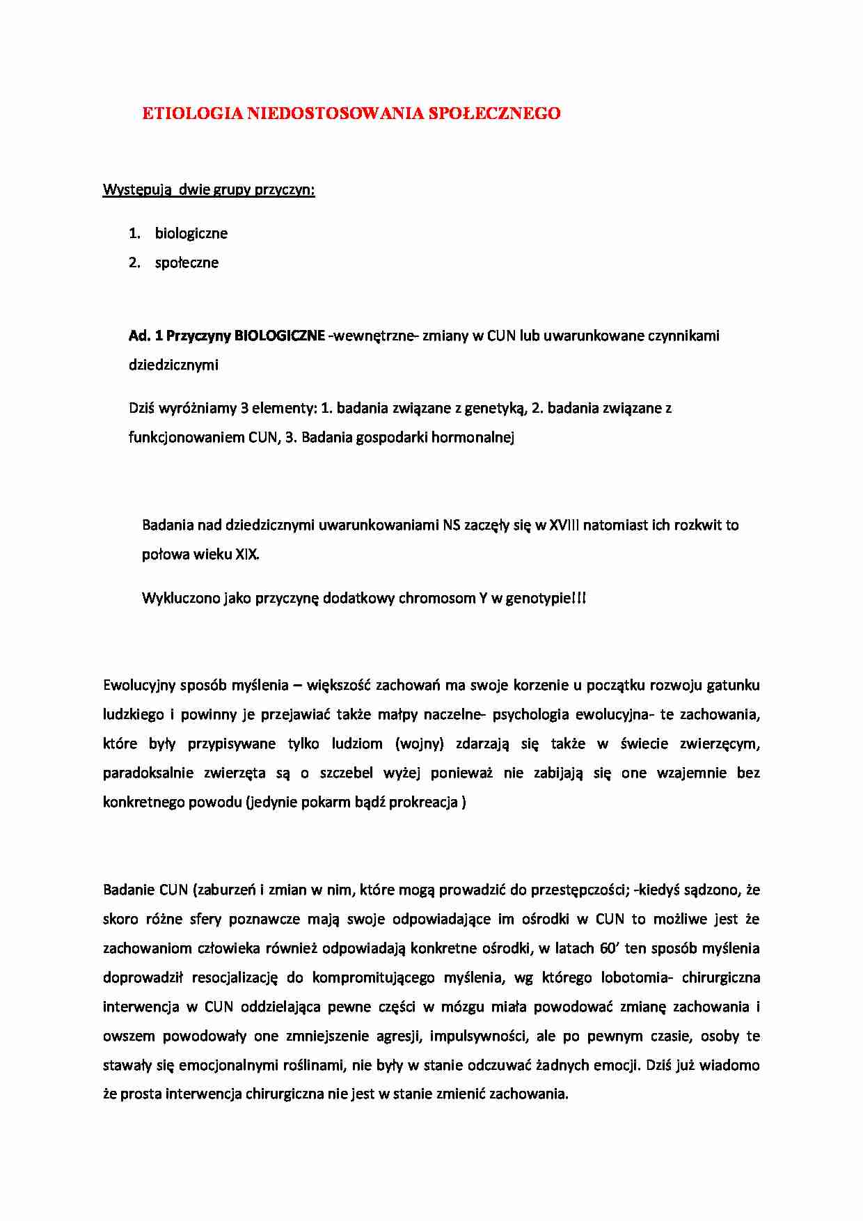 Etiologia nieprzystosowania społecznego. - strona 1