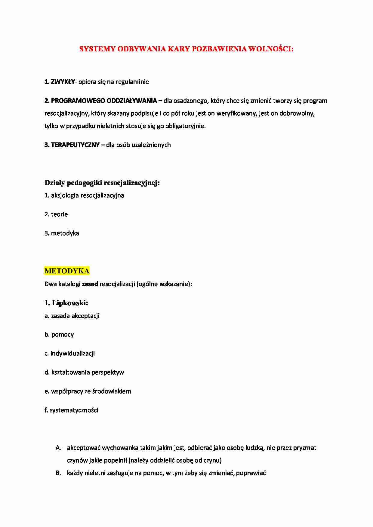 Systemy odbywania kary pozbawienia wolności. - strona 1