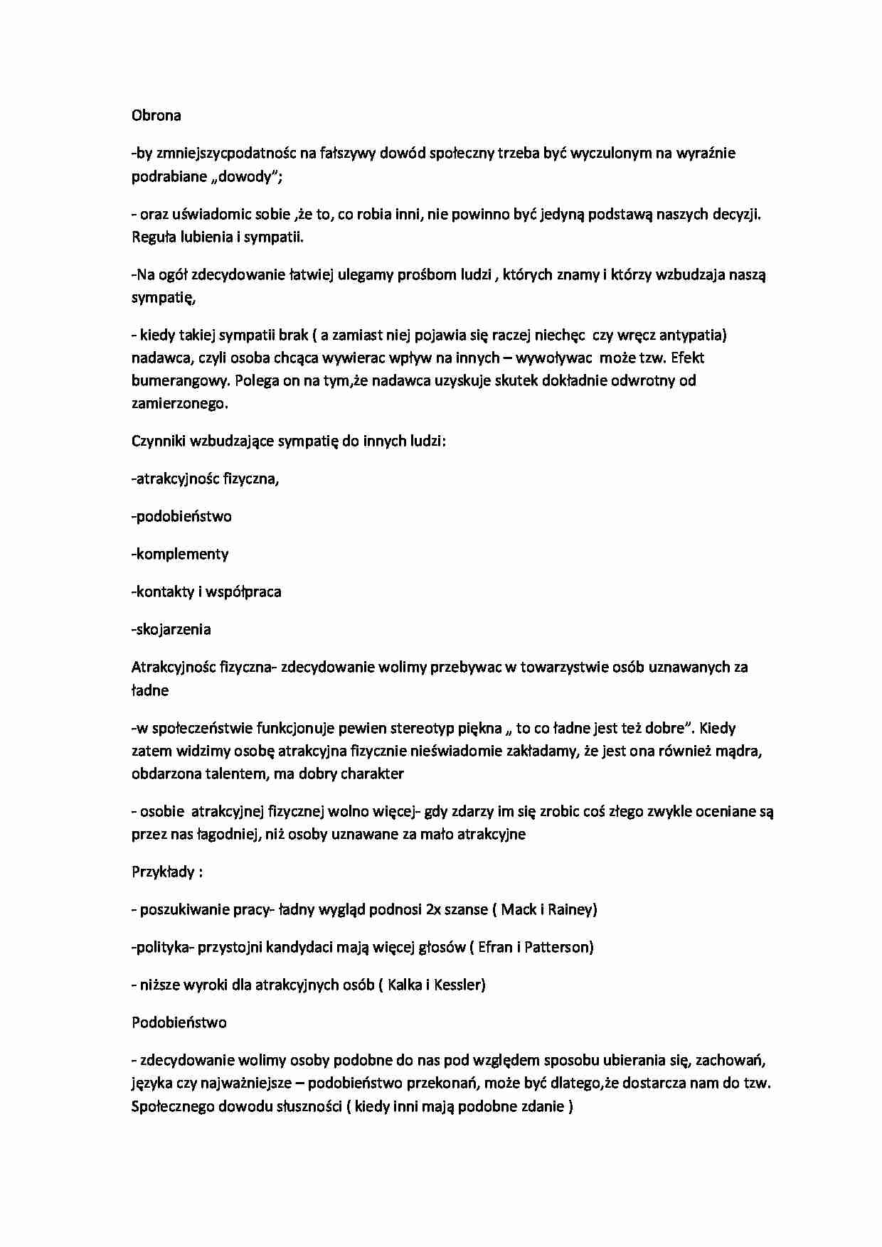 Obrona i czynniki wzbudzające sympatię do innych ludzi - strona 1