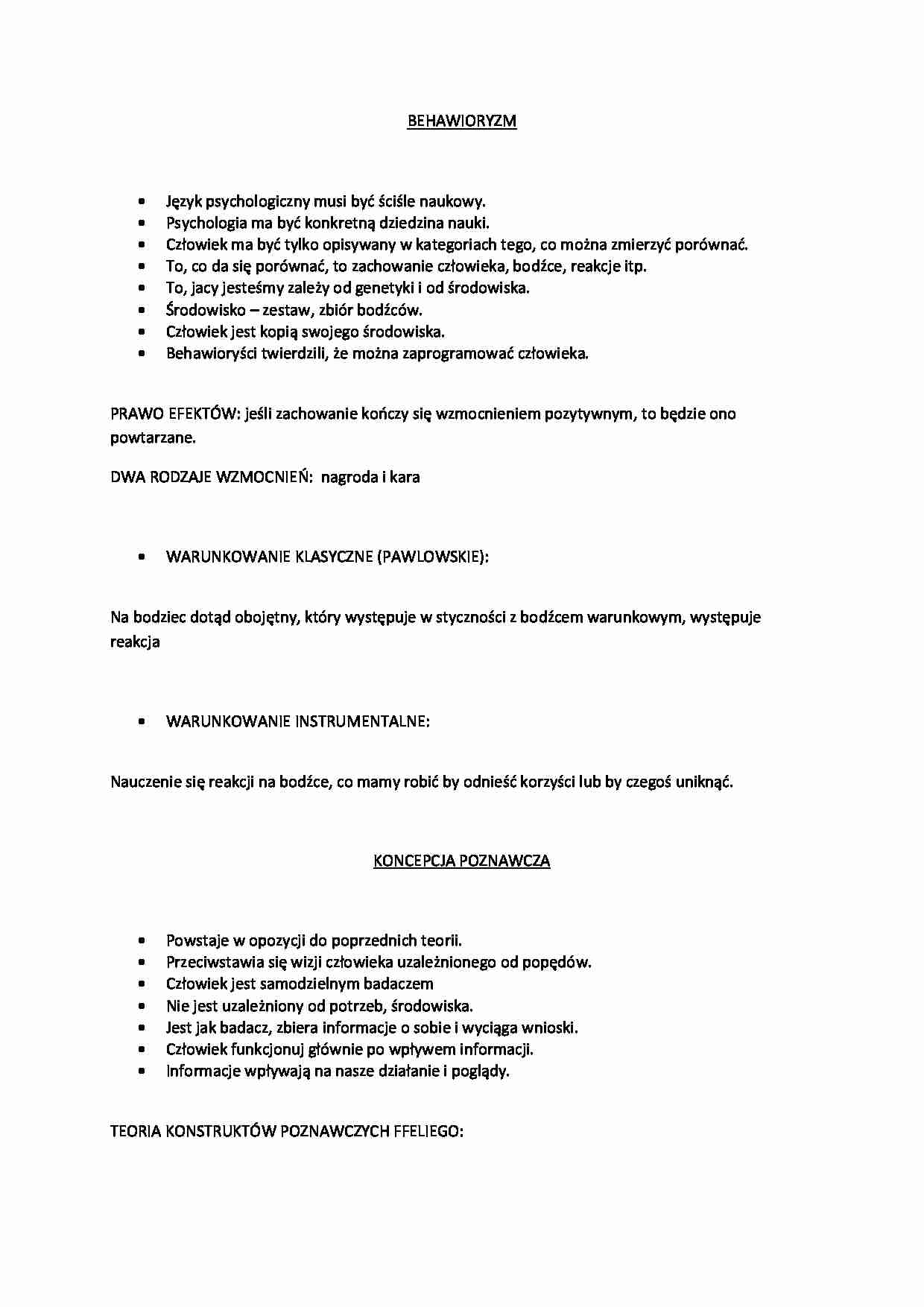 Główne założenia behawioryzmu - strona 1