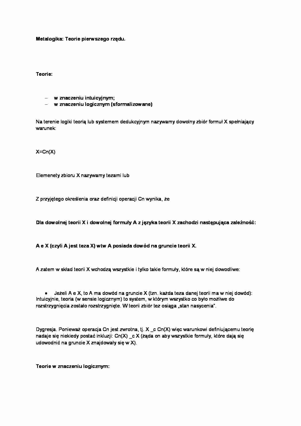 Metalogika: teorie pierwszego rzędu - strona 1