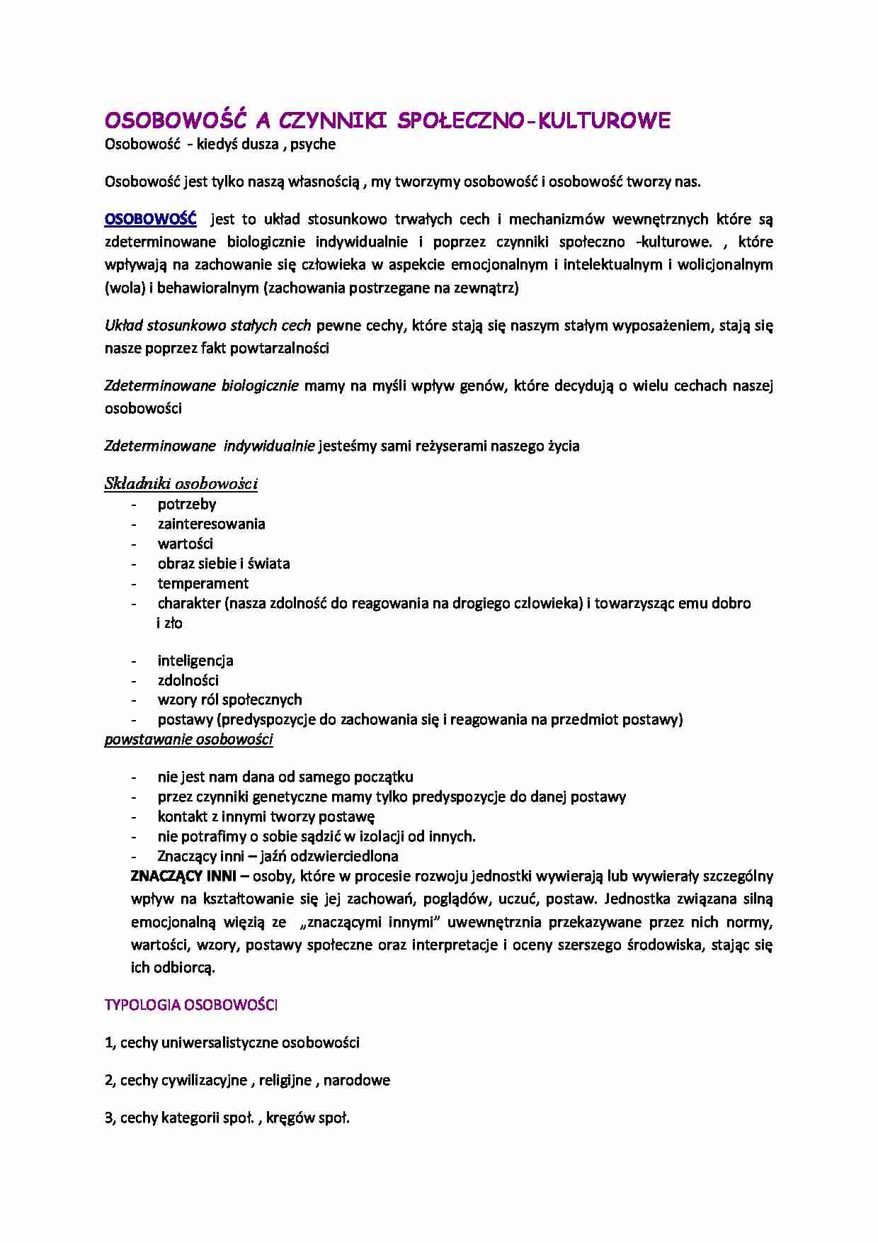 Osobowość, a czynniki społeczno-kulturowe. - strona 1