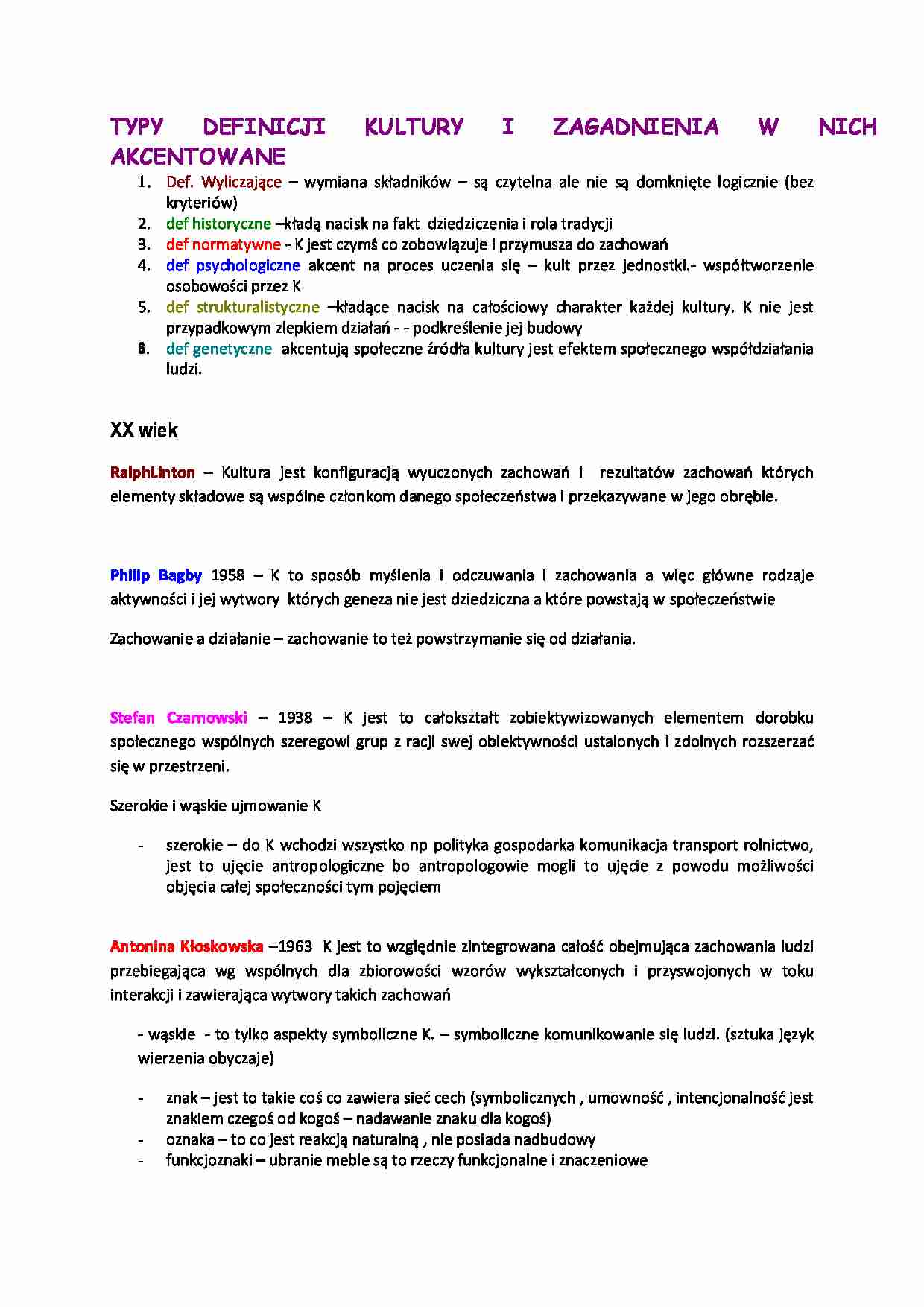 Typy definicji kultury. - strona 1