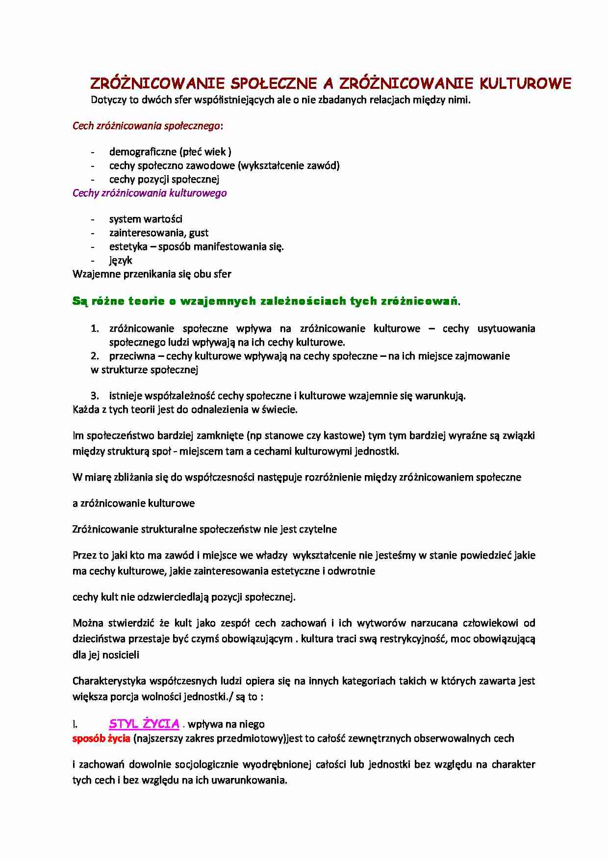 Zróżnicowanie społeczne, a zróżnicowanie kulturowe. - strona 1